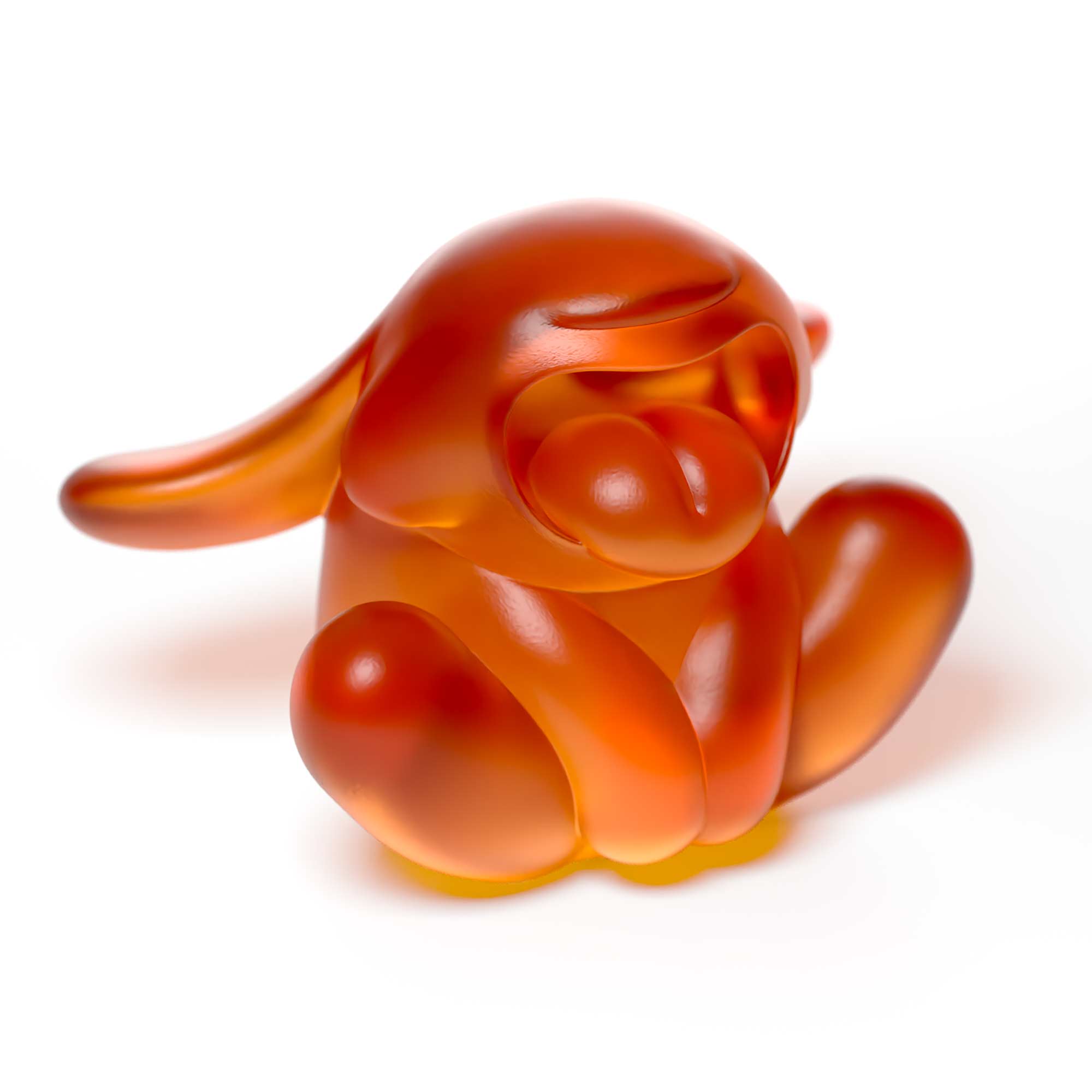 "Bunnie Roar Crystal," a sculpture, amber color, is an artistic creation by Ferdi B Dick 00 hero view