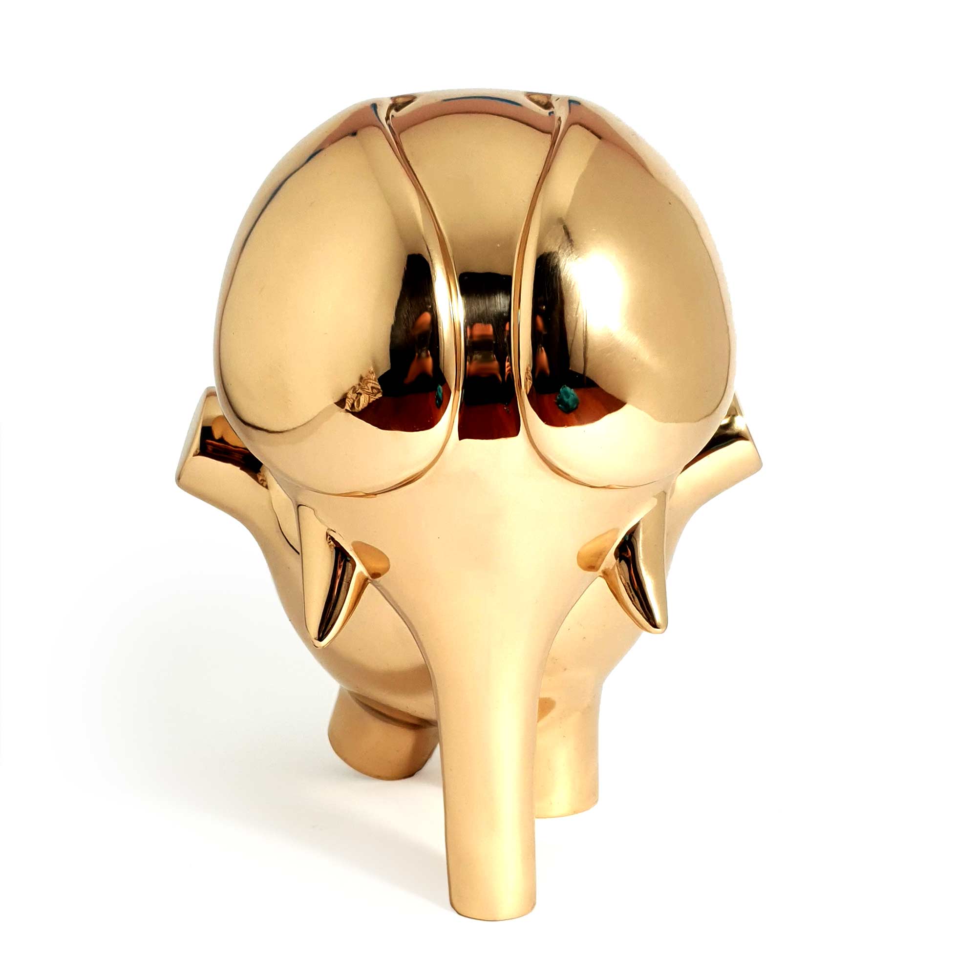 Running blind – Elephant, sculpture, Mirror Polished bronze sculpture, by artist Ferdi B Dick, front view