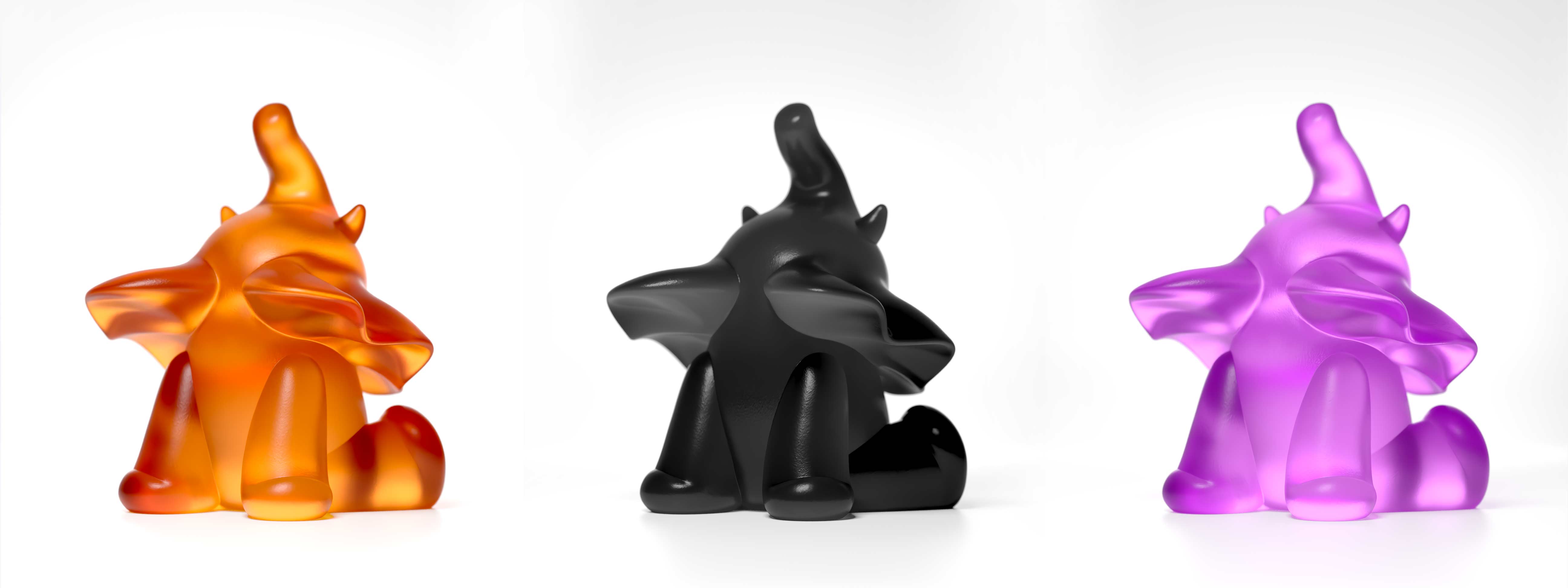 Ellie Roar, 18 cm height an elephant colour amber, black and violet, Limited edition, designed by Ferdi B Dick,