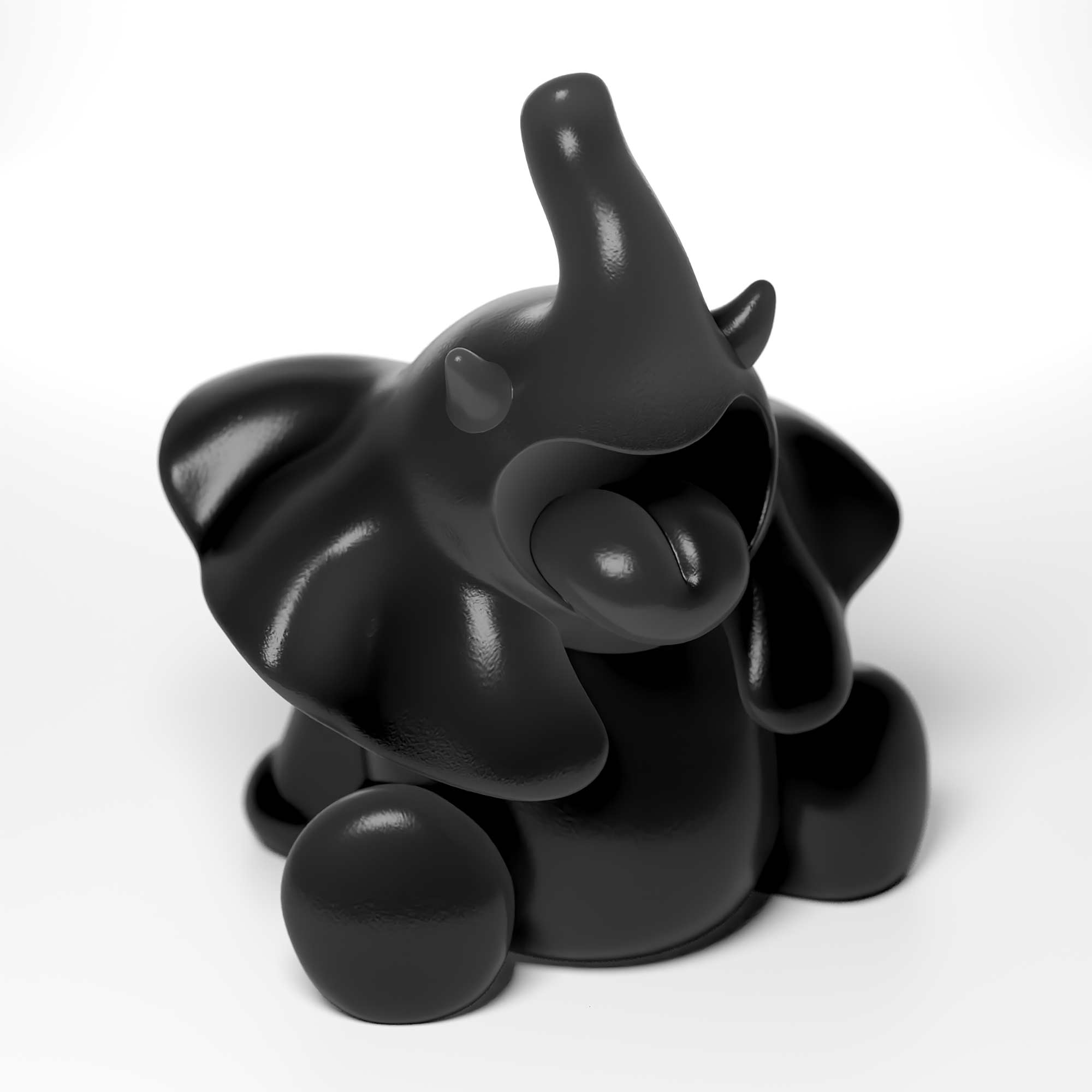 Ellie Roar, 18 cm height an elephant colour black, Limited edition, designed by Ferdi B Dick, top front view