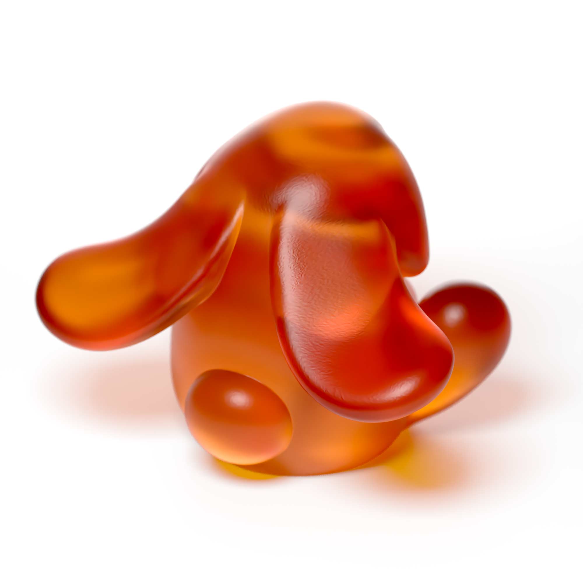 "Bunnie Roar Crystal," a sculpture, amber color, is an artistic creation by Ferdi B Dick 02 back view of tail