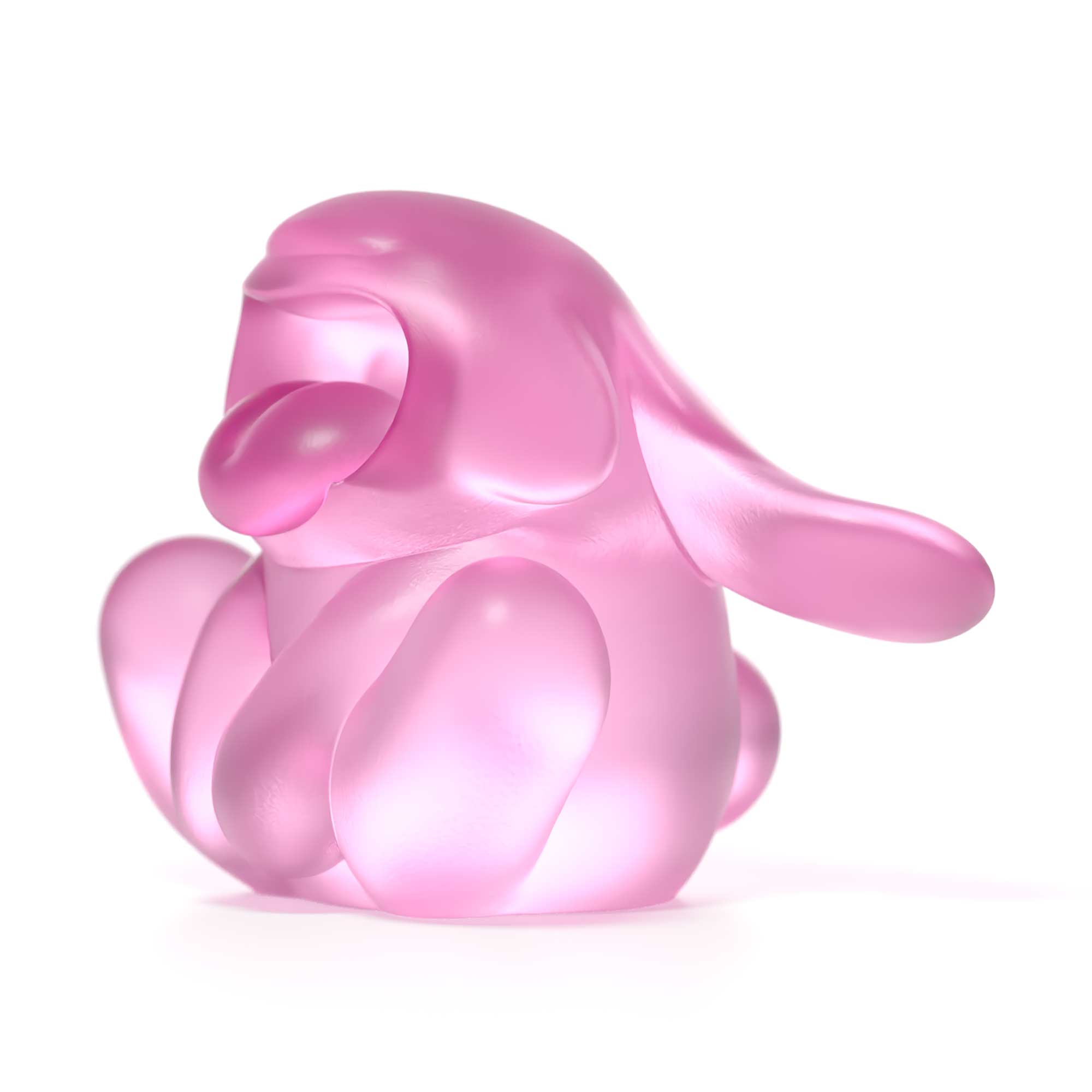 "Bunnie Roar Crystal," a sculpture, pink color, is an artistic creation by Ferdi B Dick 01 side view
