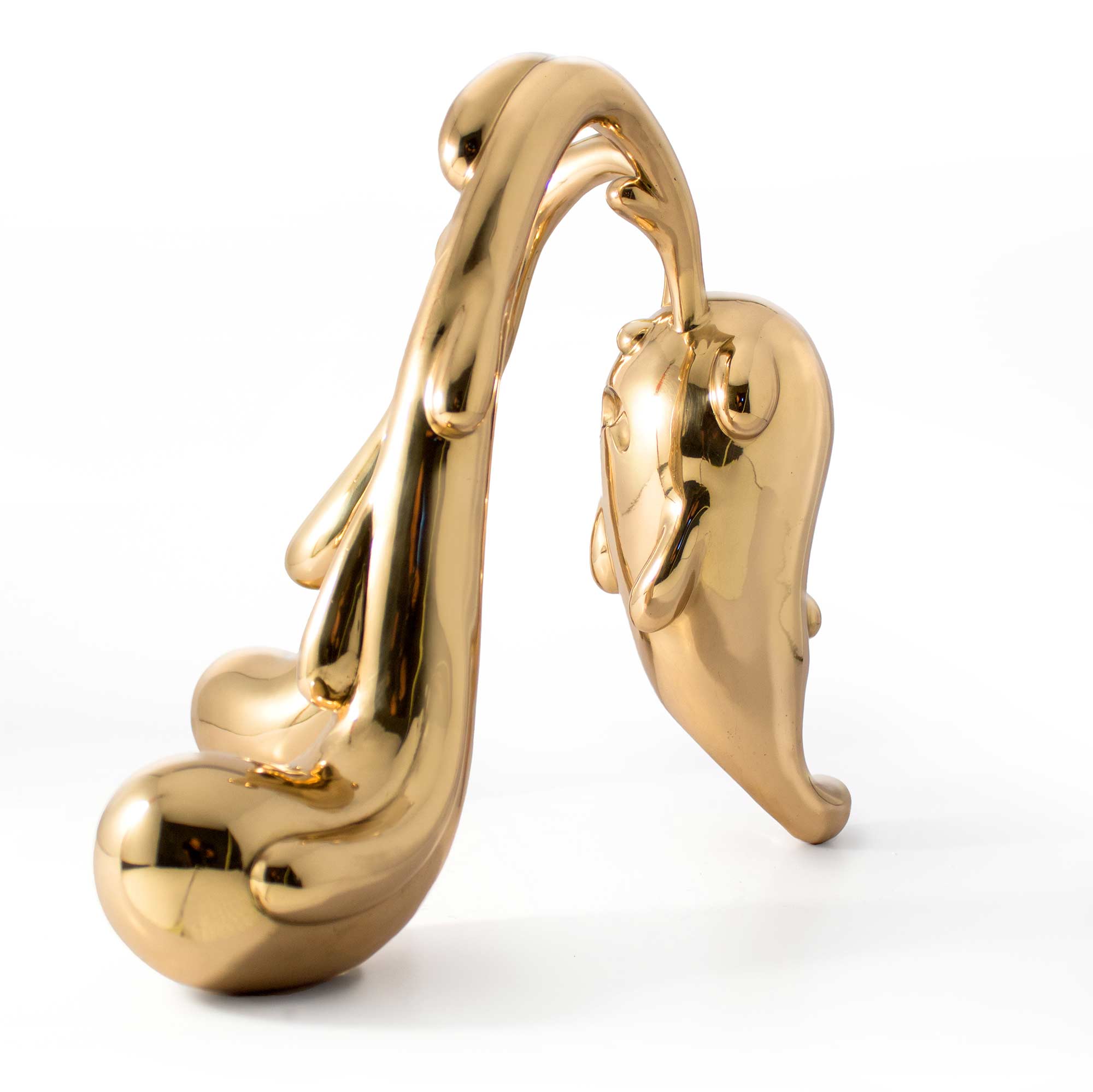 Overwhelmed Bear, crying bear character sculpture, Mirror Polished bronze sculpture, by artist Ferdi B Dick, side view