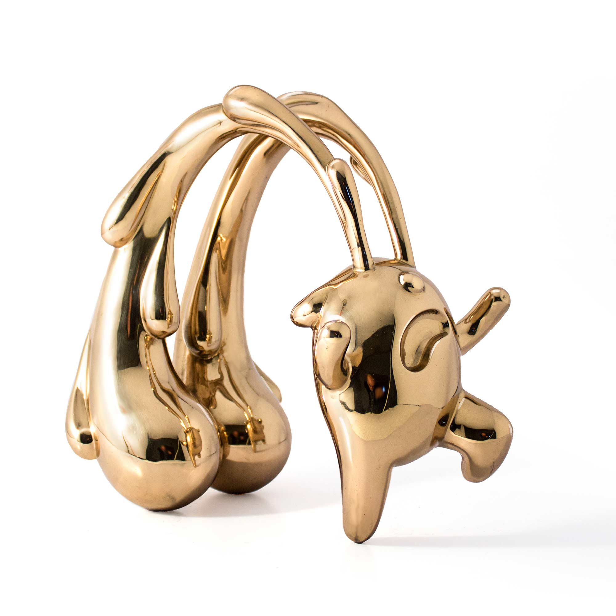 Scared Bear, crying bear character sculpture, Mirror Polished bronze sculpture, by artist Ferdi B Dick, hero view