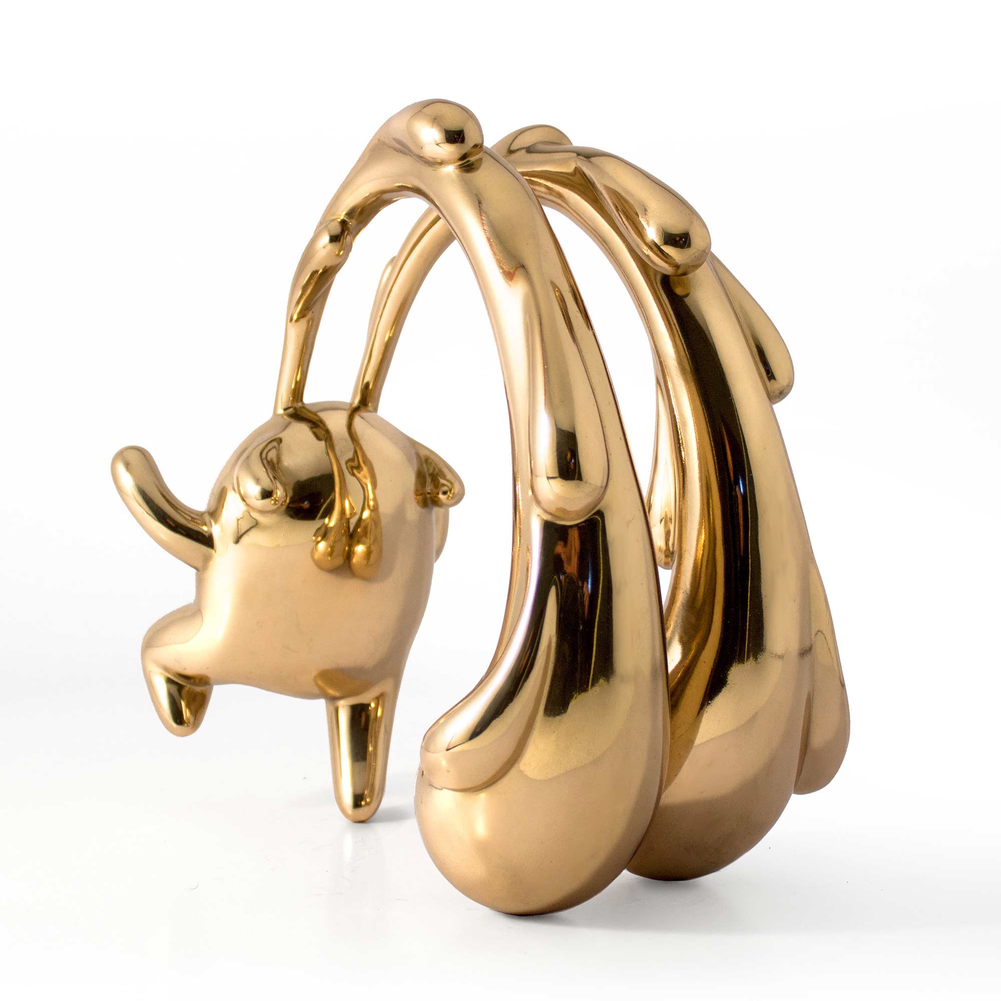 Scared Bear, crying bear character sculpture, Mirror Polished bronze sculpture, by artist Ferdi B Dick, back 45 view