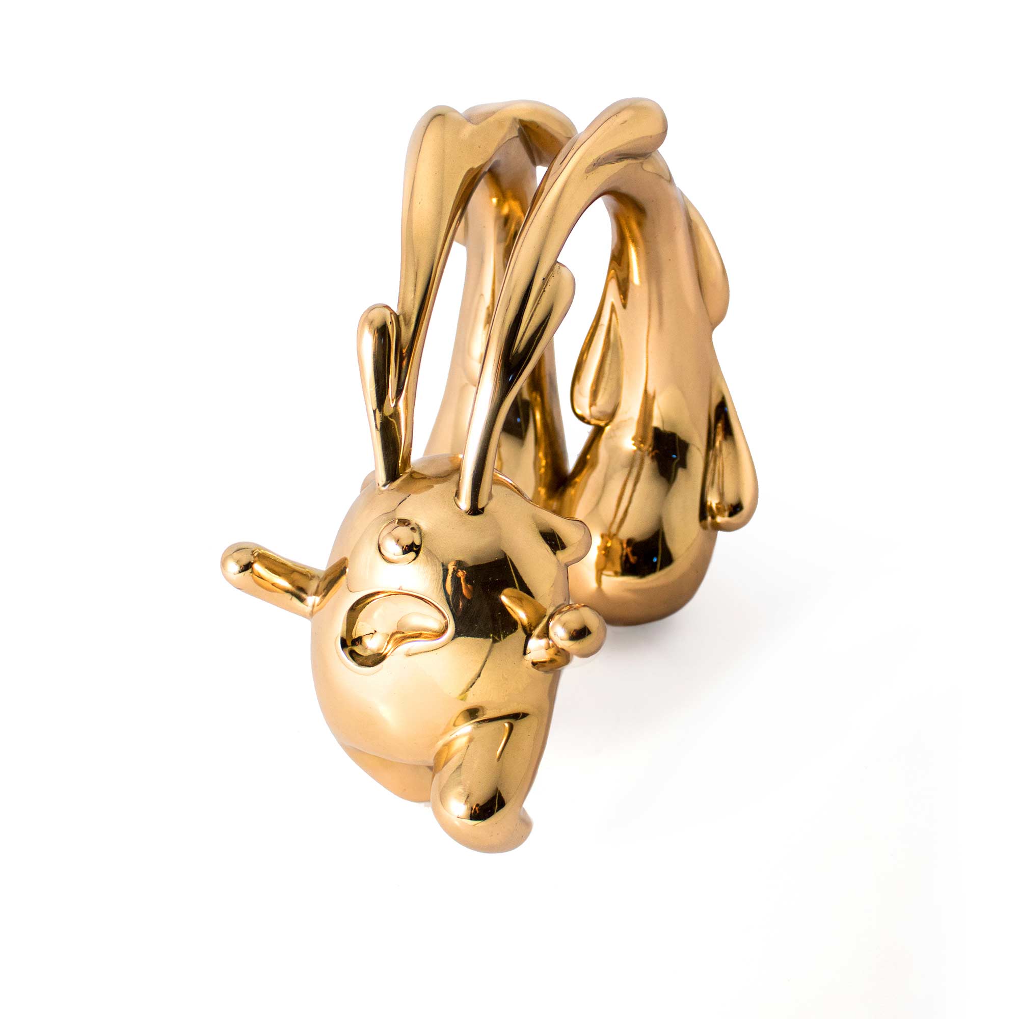 Scared Bear, crying bear character sculpture, Mirror Polished bronze sculpture, by artist Ferdi B Dick, top view