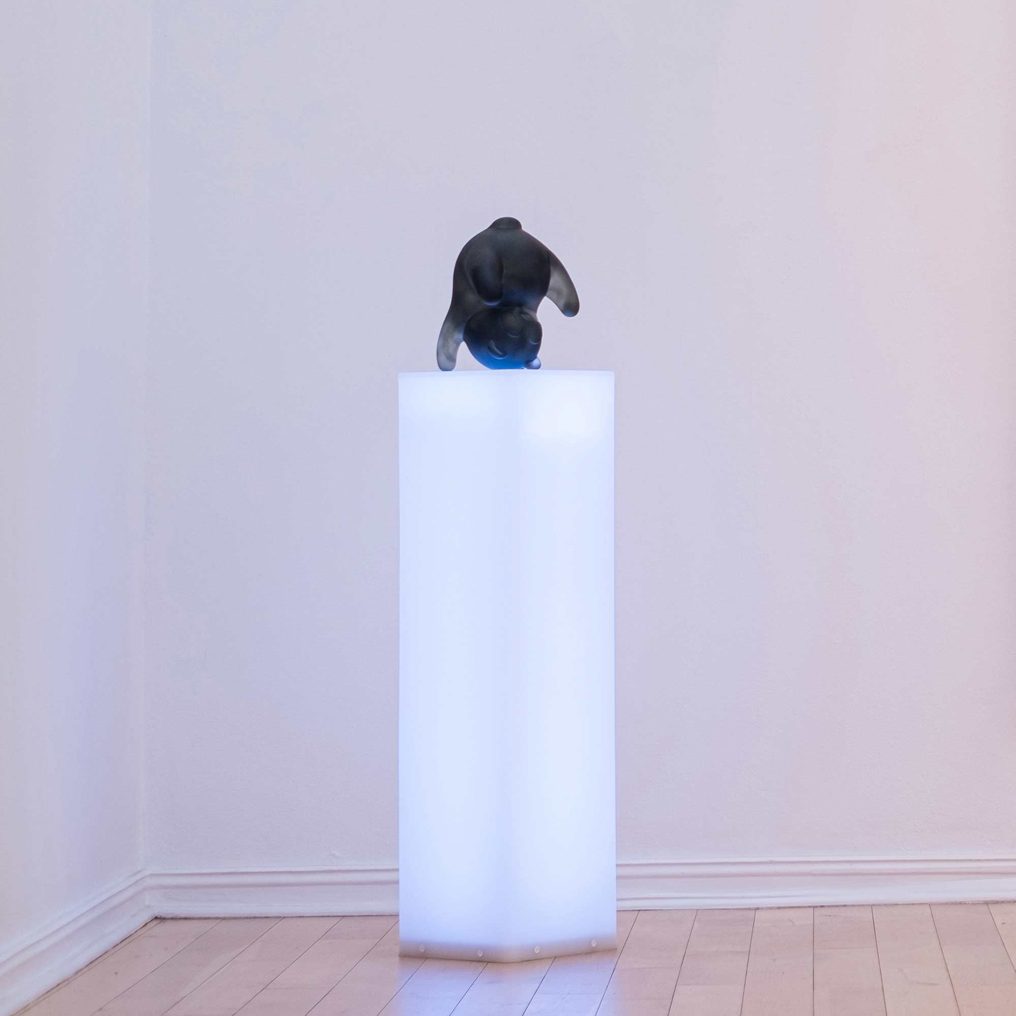 Panda-monium, dark grey crystal Sculpture, by artist Ferdi B Dick, exibition