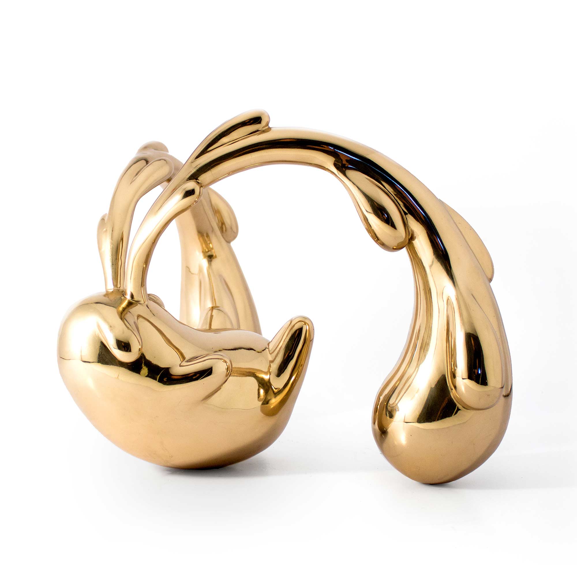 Tantrum Bear, crying bear character sculpture, Mirror Polished bronze sculpture, by artist Ferdi B Dick, side view