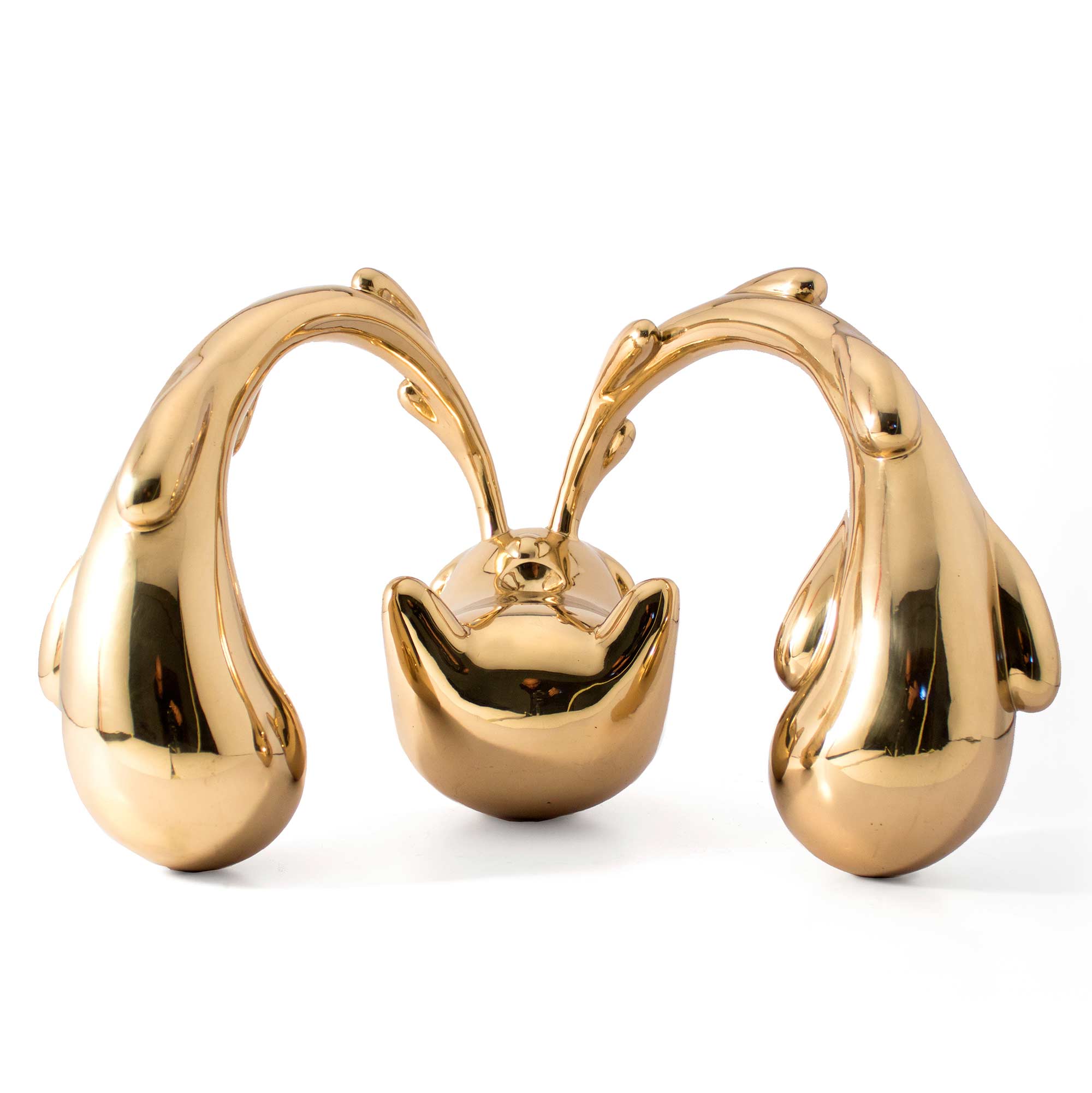Tantrum Bear, crying bear character sculpture, Mirror Polished bronze sculpture, by artist Ferdi B Dick, front view