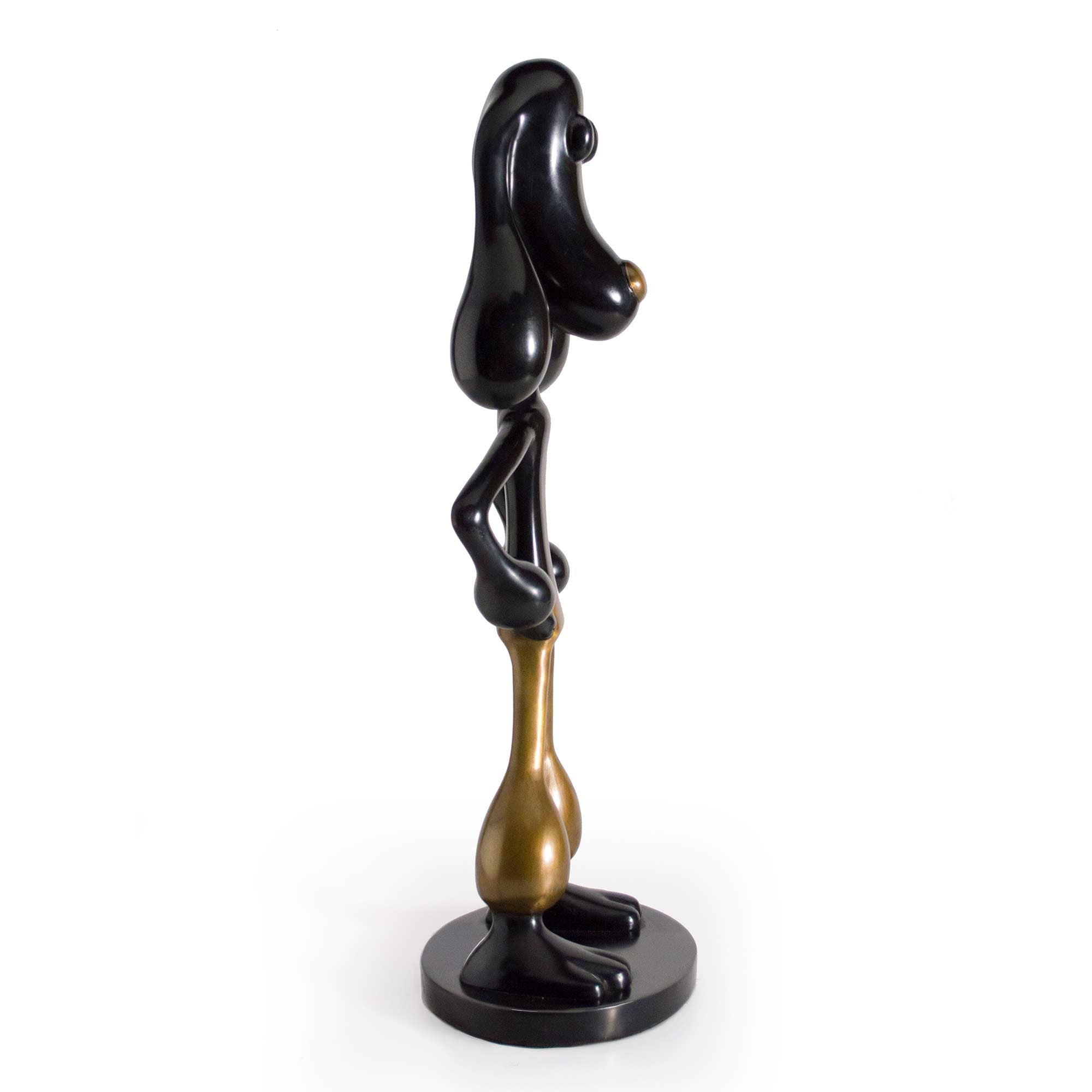 Barking biting freezing fighting I, dog character sculpture, black and yellow patina bronze sculpture, by artist Ferdi B Dick,