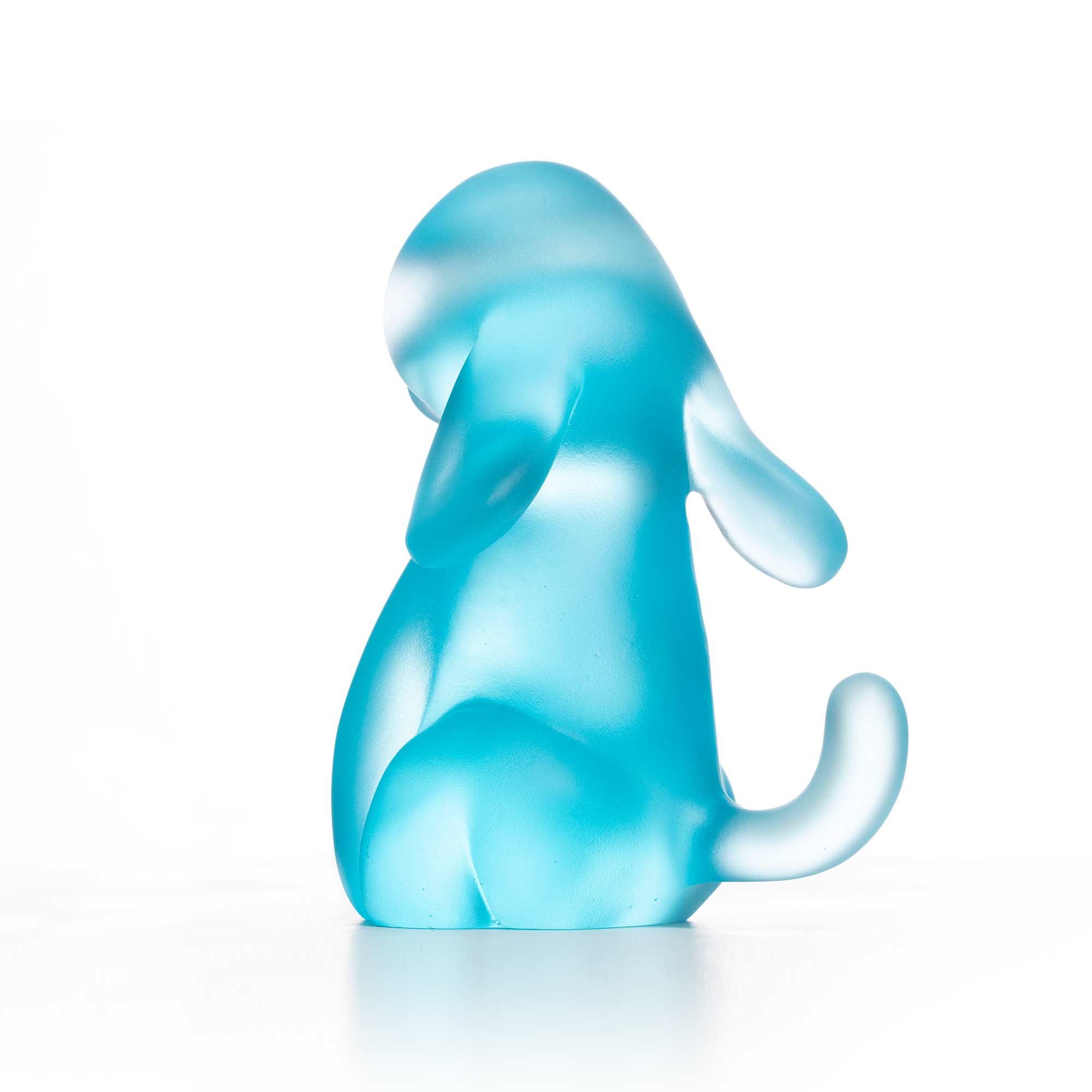 Dog Roar, blue crystal sculpture, limited edition by artist Ferdi B Dick, back view