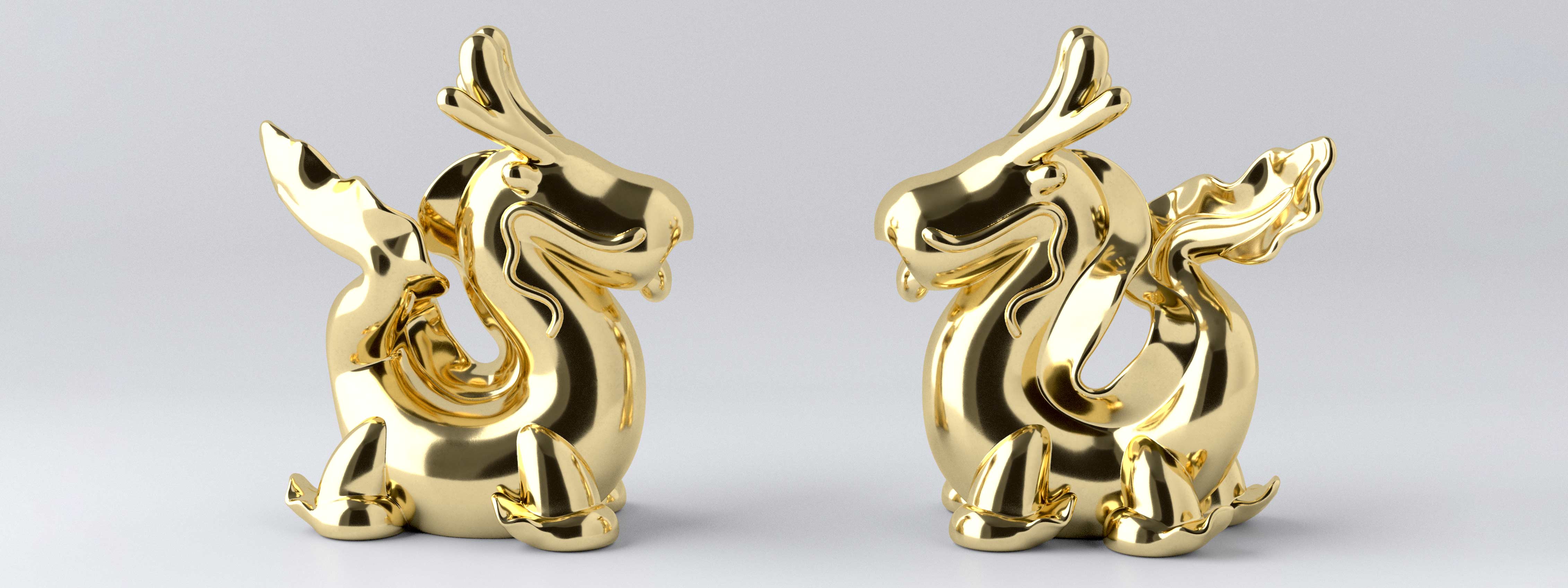 Dragon's Breath stainless steel with gold finish sculpture, limited edition. Picture of 2 draggons