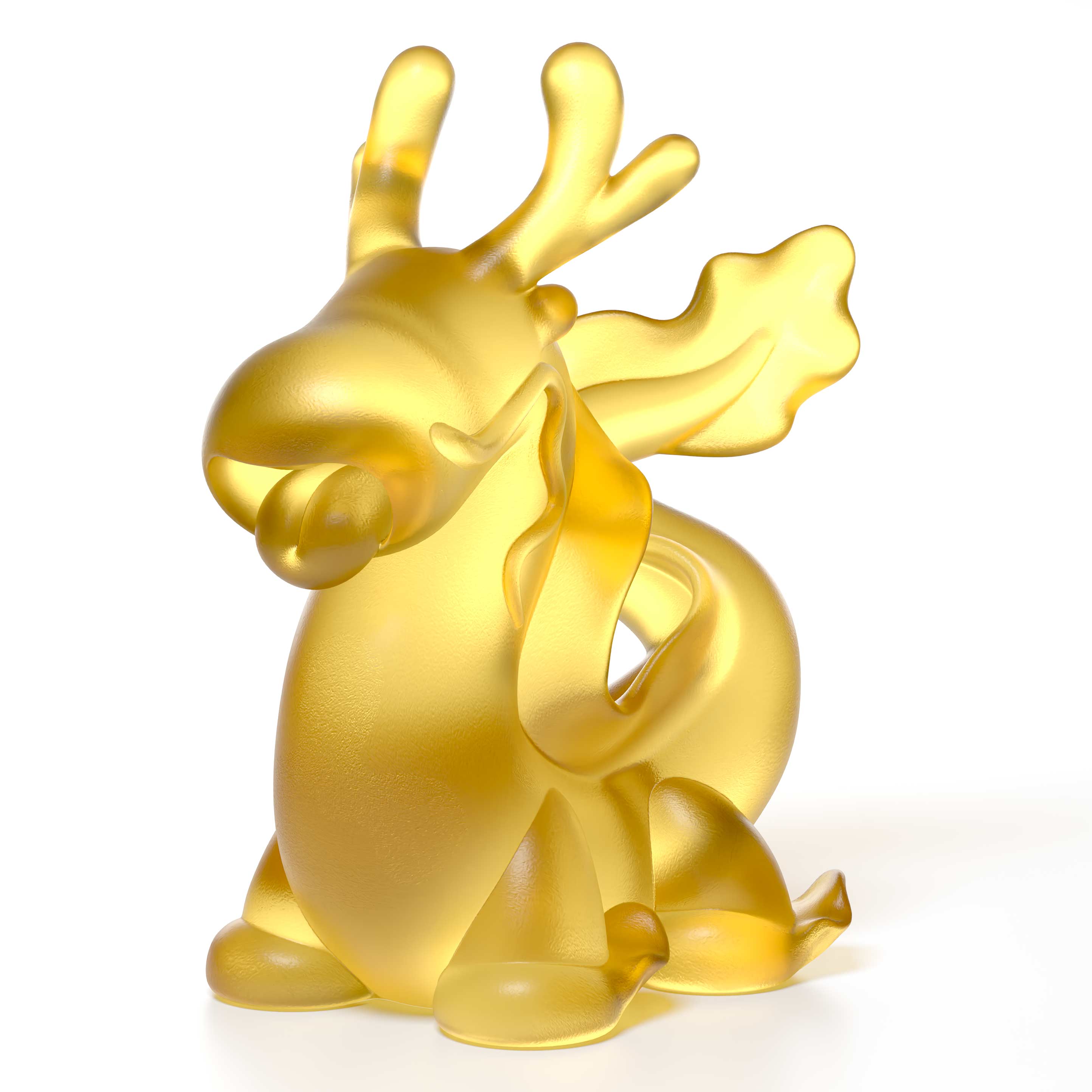 Dragon's Breath yellow crystal sculpture the size is 16 cm height, by Ferdi B Dick, Limited edition of 50 45 degree view