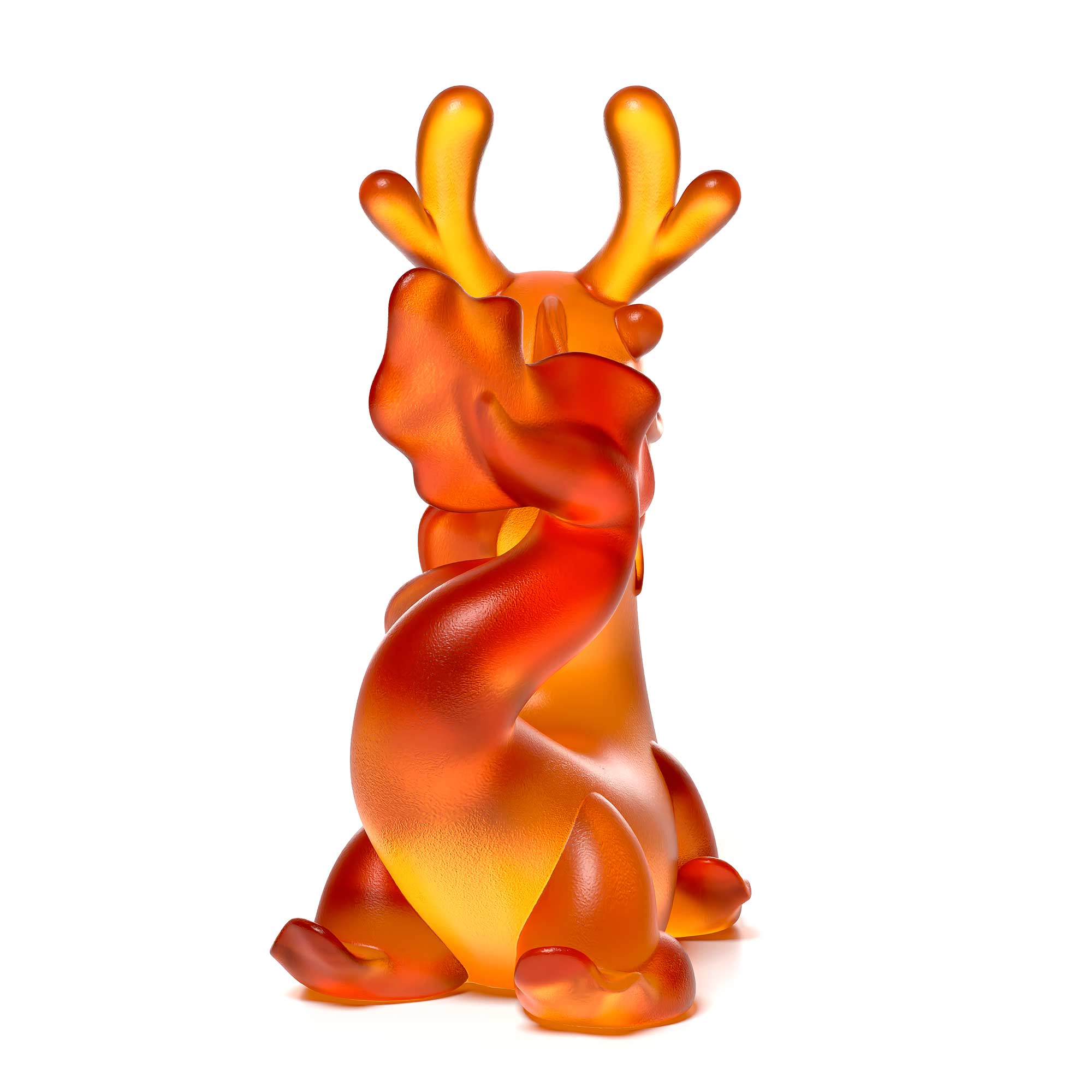 Dragon's Breath amber colour crystal sculpture the size is 16 cm height, by Ferdi B Dick, Limited edition of 50 back view
