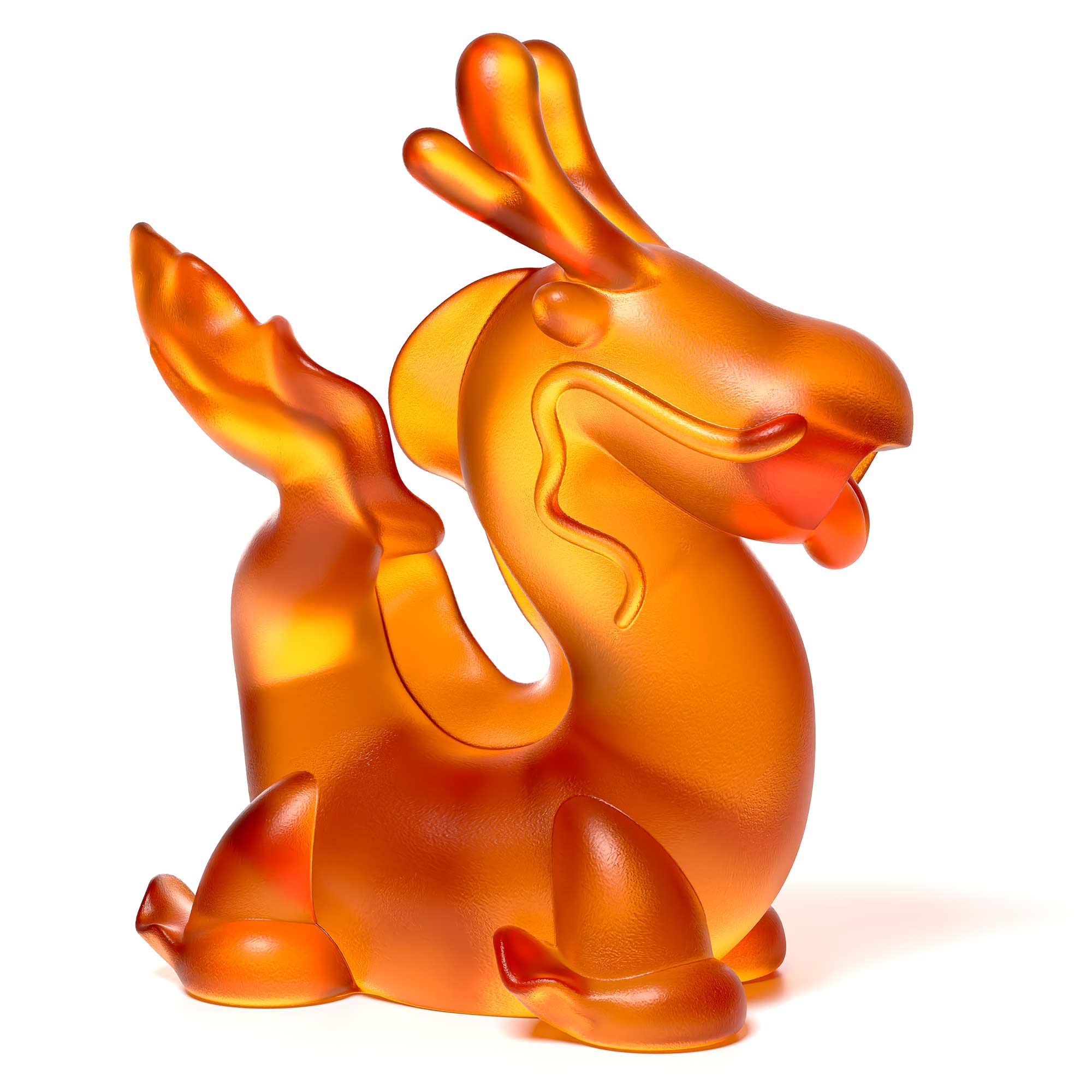 Dragon's Breath amber colour crystal sculpture the size is  16 cm height, Limited edition of 50 side view 22