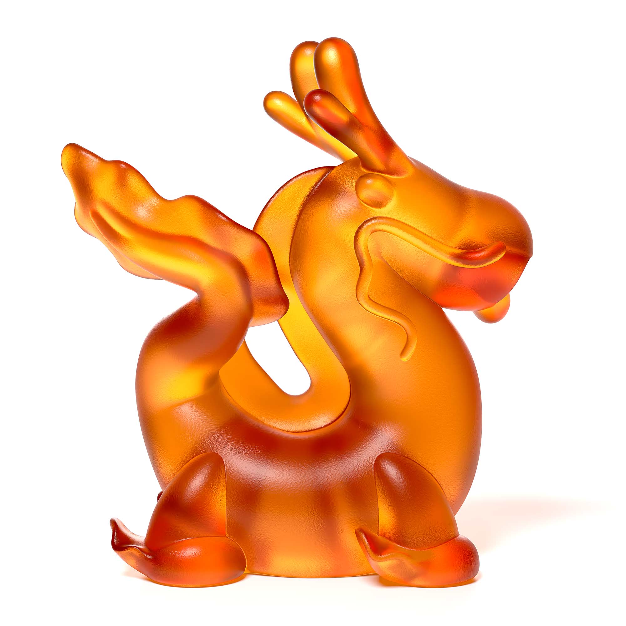 Dragon's Breath amber colour crystal sculpture the size is 16 cm height, Limited edition of 50 side view
