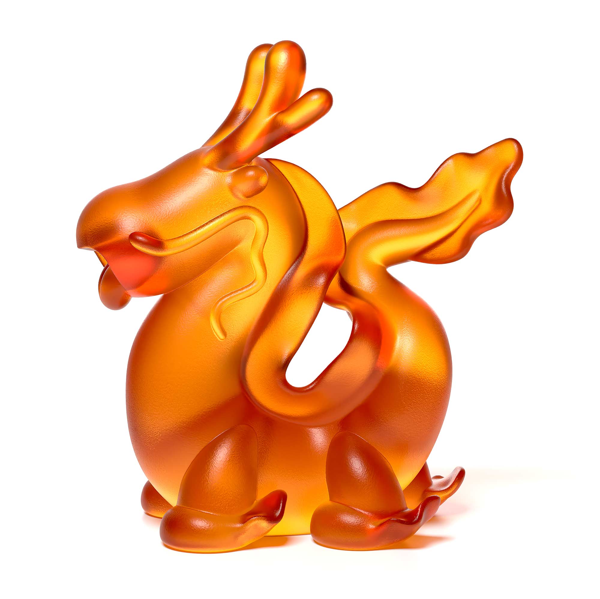 Dragon's Breath amber colour crystal sculpture the size is  16 cm height by Ferdi B Dick, Limited edition of 50 side view 3