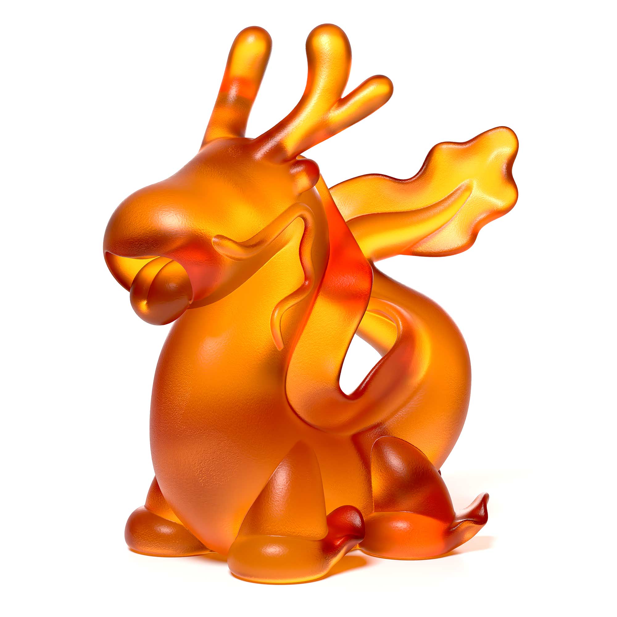 Dragon's Breath amber colour crystal sculpture the size is 16 cm height, Limited edition of 50, by Ferdi B Dick, hero view