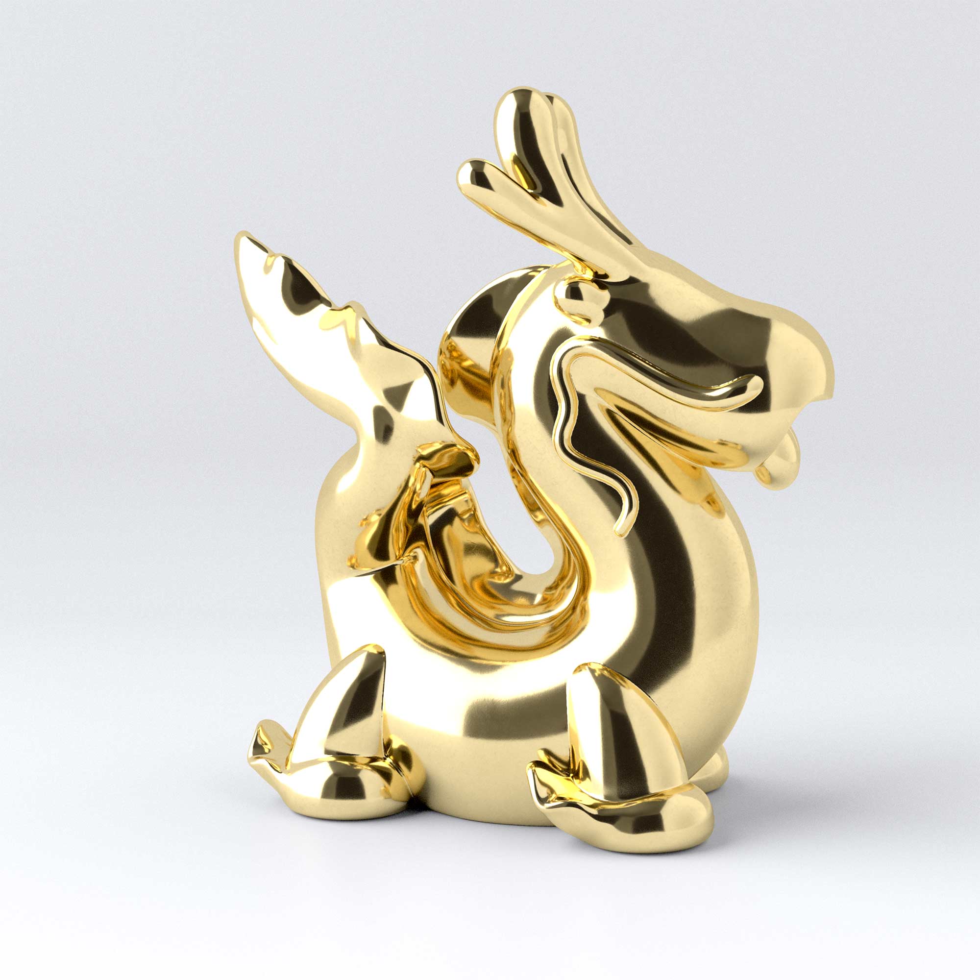 Dragon's Breath stainless steel with gold finish sculpture, limited edition, by Ferdi B Dick. Side view