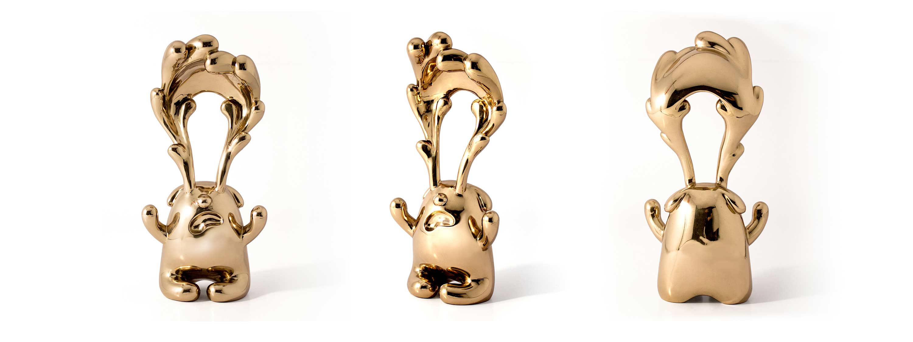 Sad Bear, crying bear character sculpture, Mirror Polished bronze sculpture, by artist Ferdi B Dick, banner