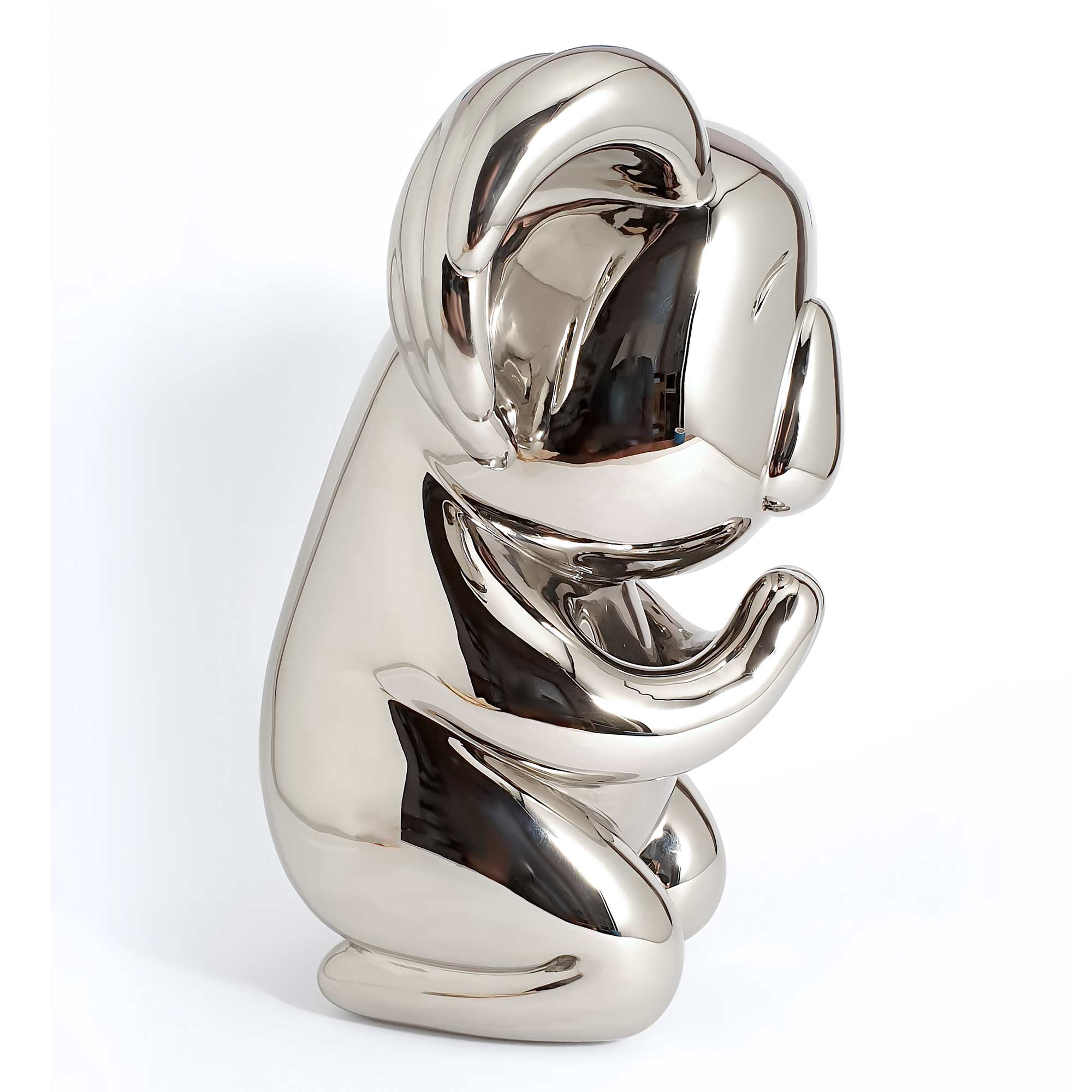 Koala “What else to do?” sculpture, Mirror Polished Stainless Steel Sculpture, by artist Ferdi B Dick, side view