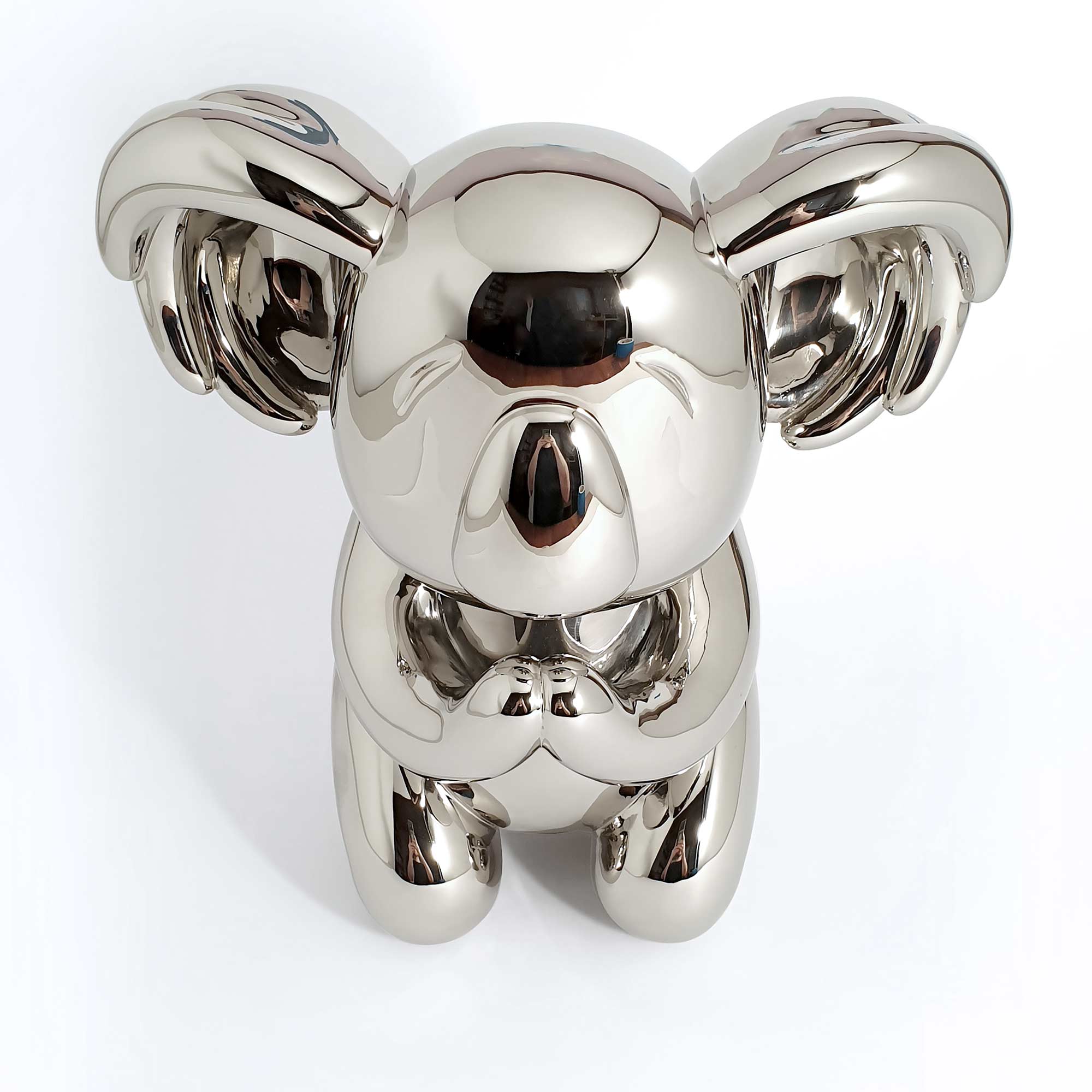 Koala “What else to do?” sculpture, Mirror Polished Stainless Steel Sculpture, by artist Ferdi B Dick, top view