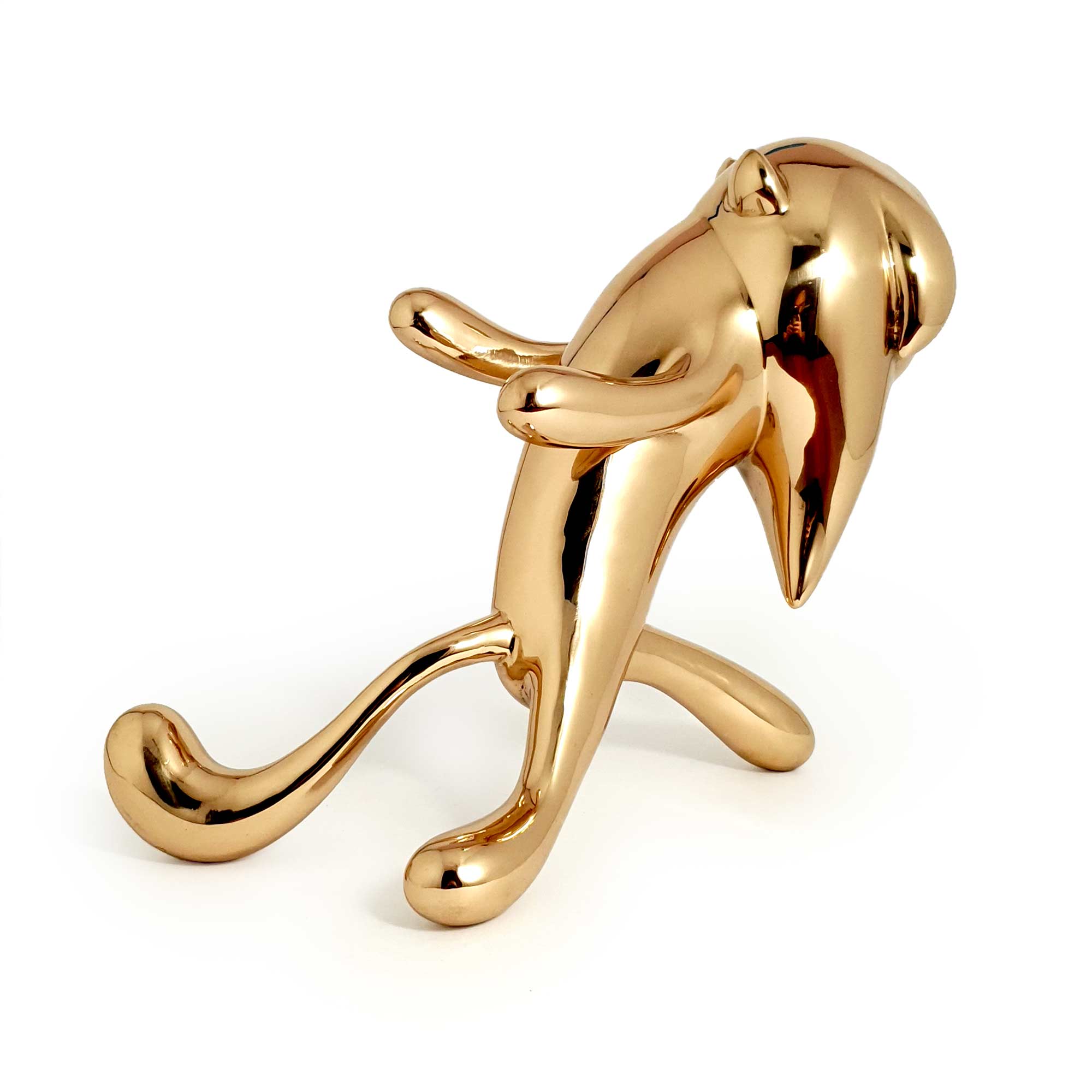 Running blind – lion, sculpture, Mirror Polished bronze sculpture, by artist Ferdi B Dick, side view