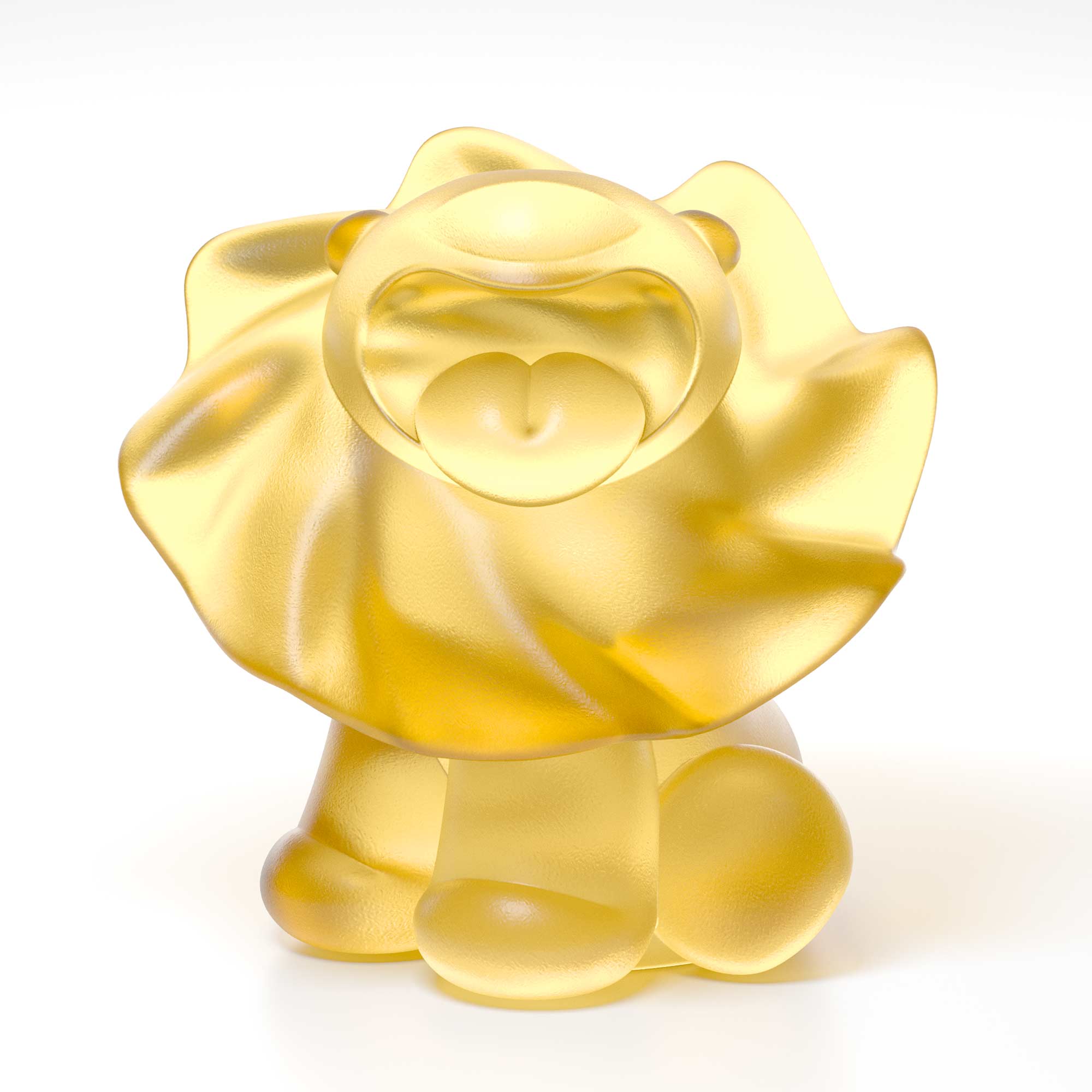 Lion roar, yellow crystal sculpture, 15 cm height, by artist Ferdi B Dick, front view