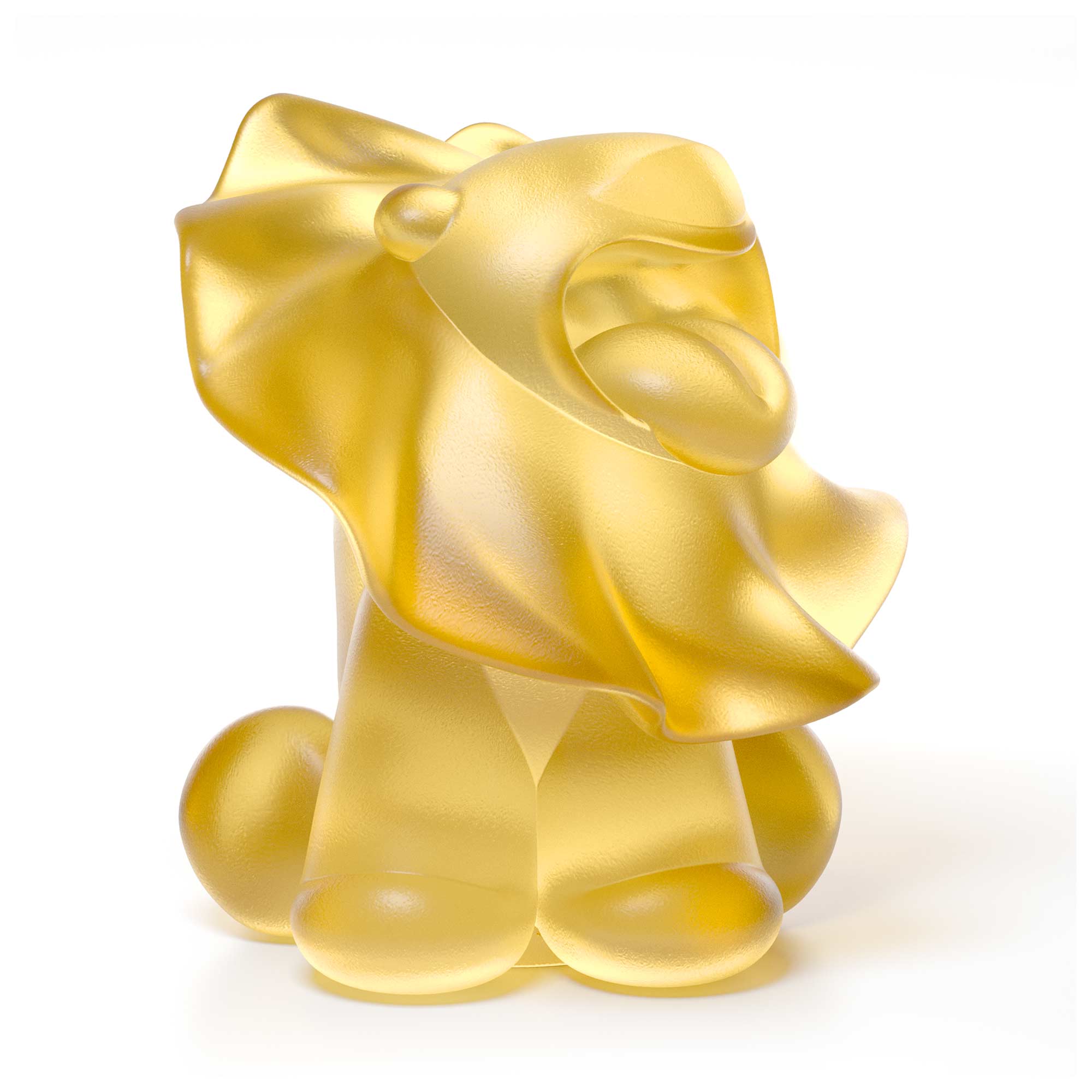 Lion roar, yellow crystal sculpture, 15 cm height, by artist Ferdi B Dick, hero view