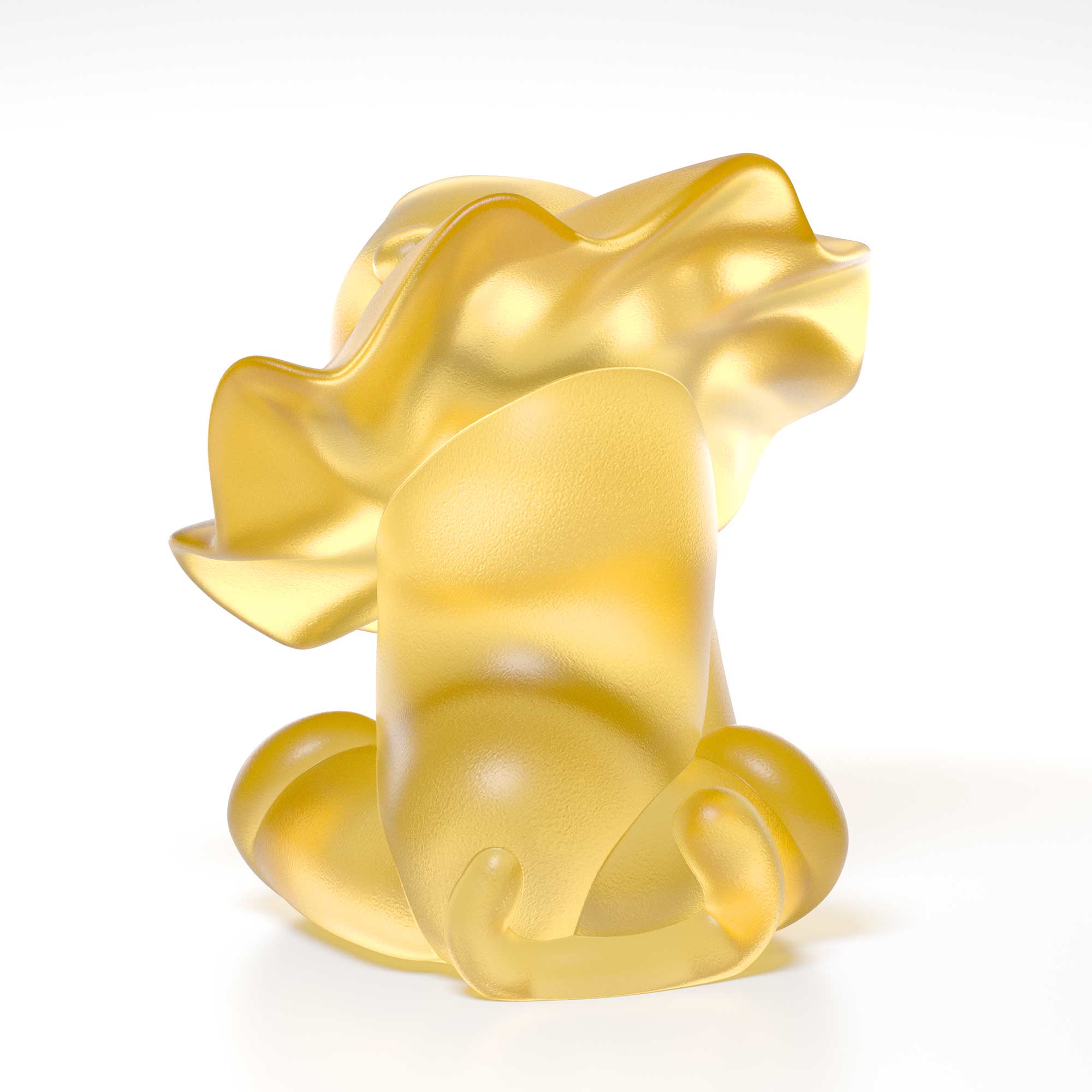 Lion roar, yellow crystal sculpture, 15 cm height, by artist Ferdi B Dick, back view