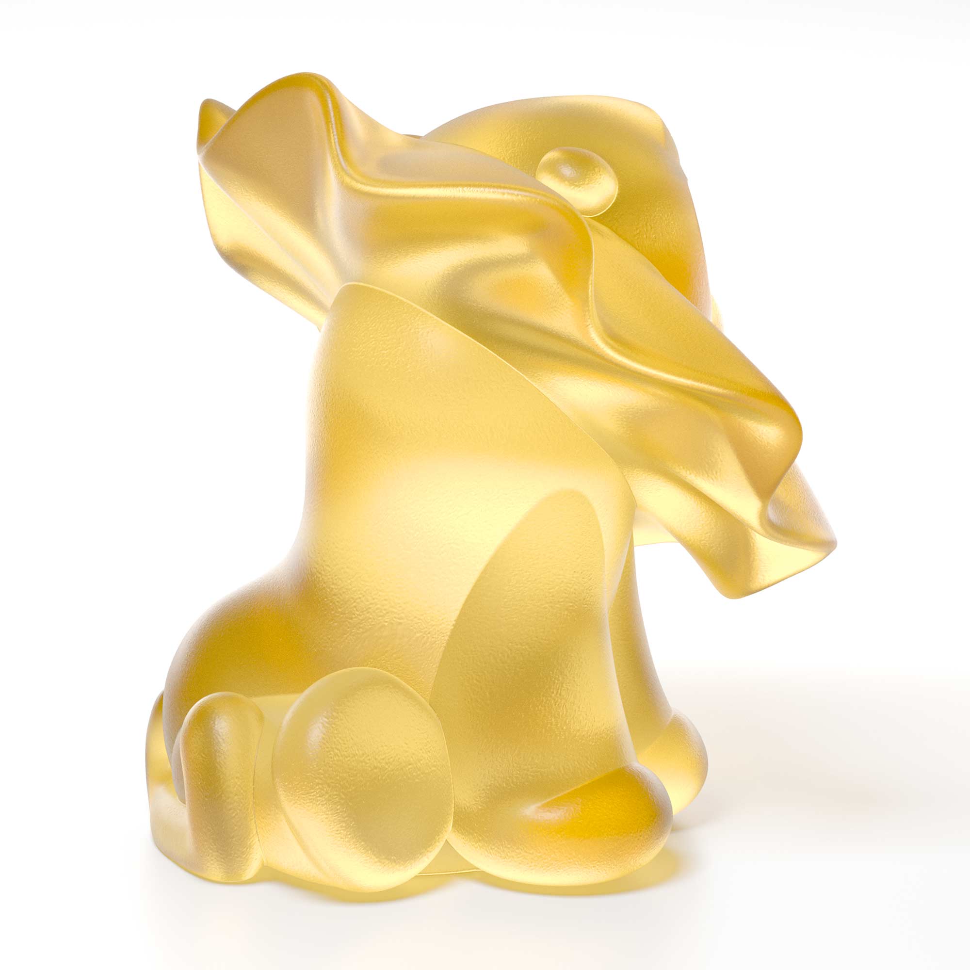 Lion roar, yellow crystal sculpture,  15 cm height, by artist Ferdi B Dick, back view