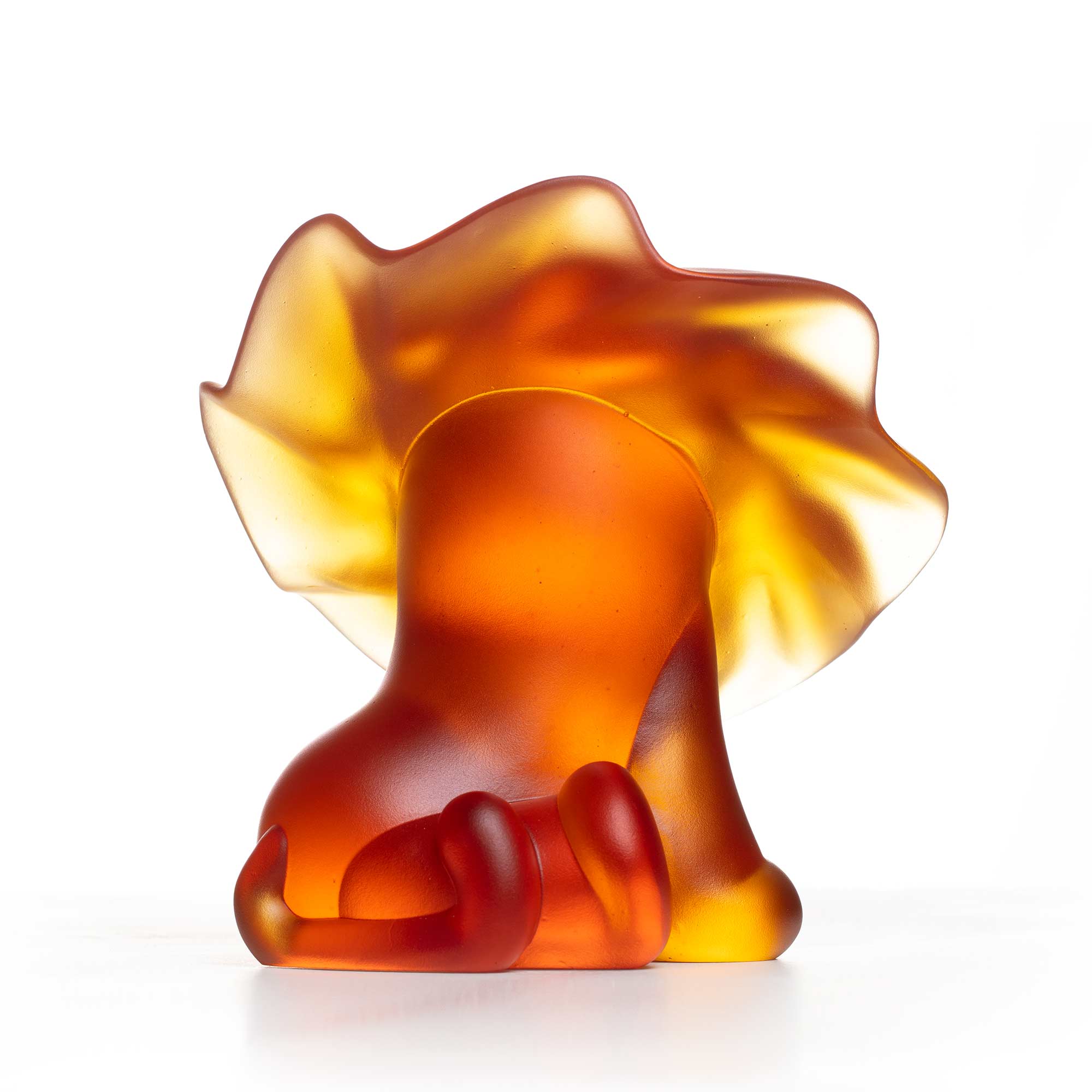 Lion roar, amber crystal sculpture,  15 cm height, by artist Ferdi B Dick, back view