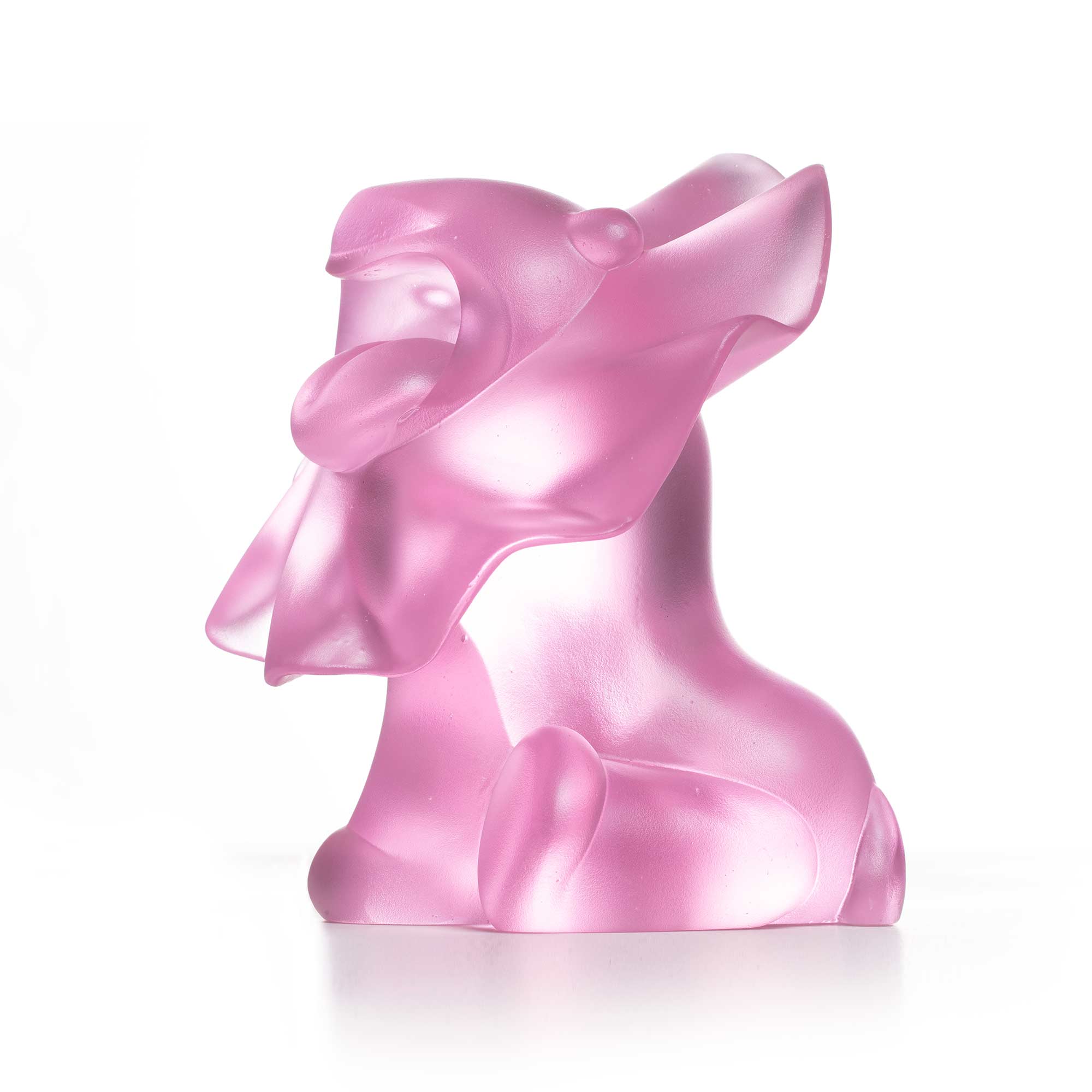 Lion roar, pink crystal sculpture,  15 cm height, by artist Ferdi B Dick, side view