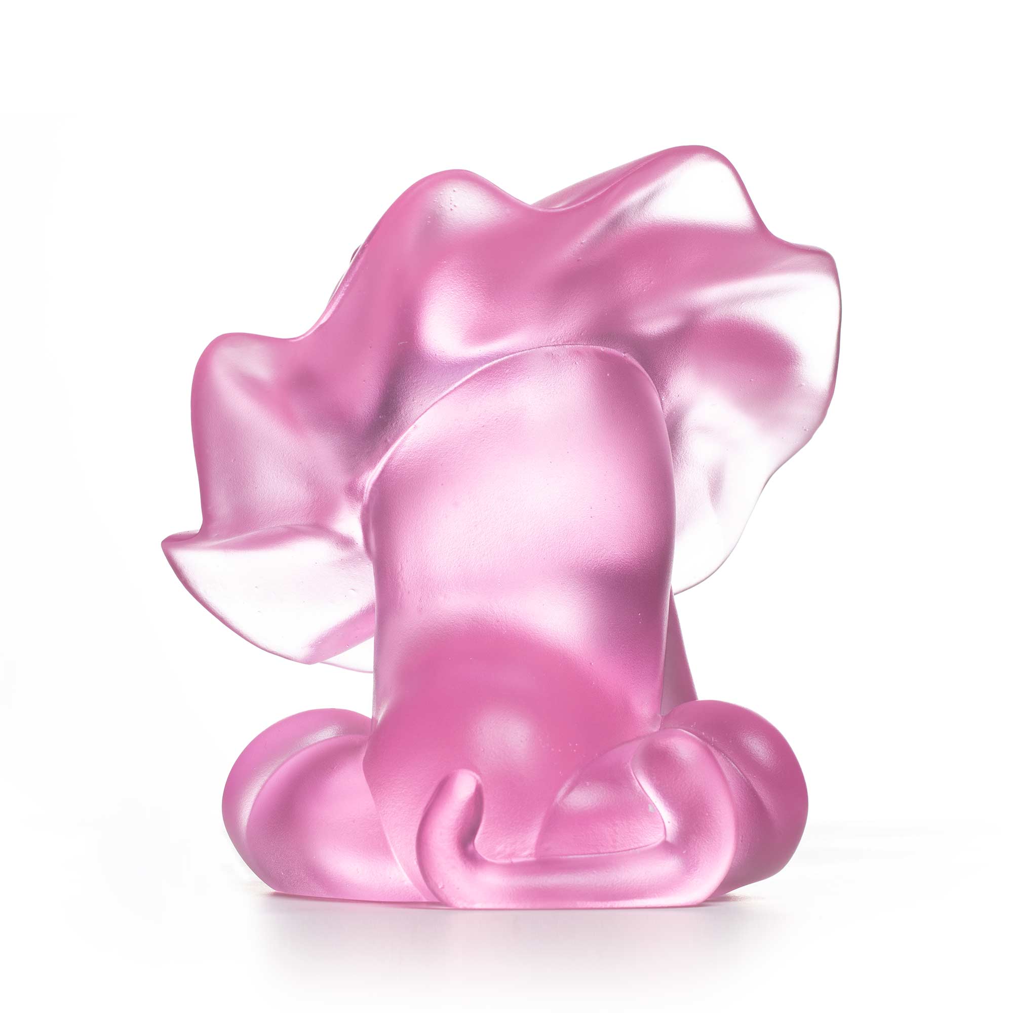 Lion roar, pink crystal sculpture, 15 cm height, by artist Ferdi B Dick, back view