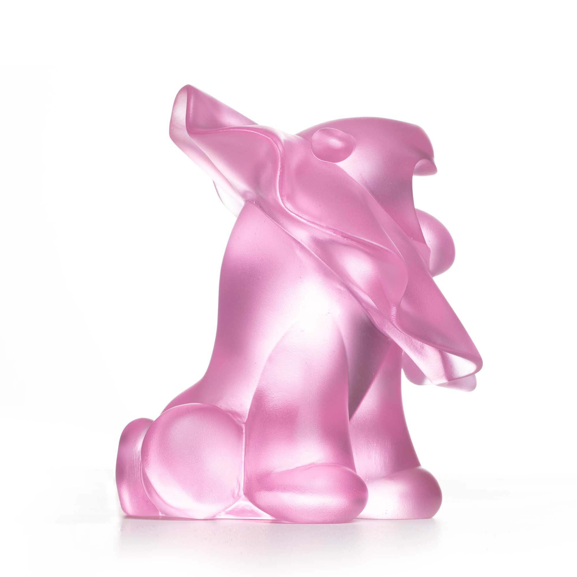 Lion roar, pink crystal sculpture,  15 cm height, by artist Ferdi B Dick, side view 