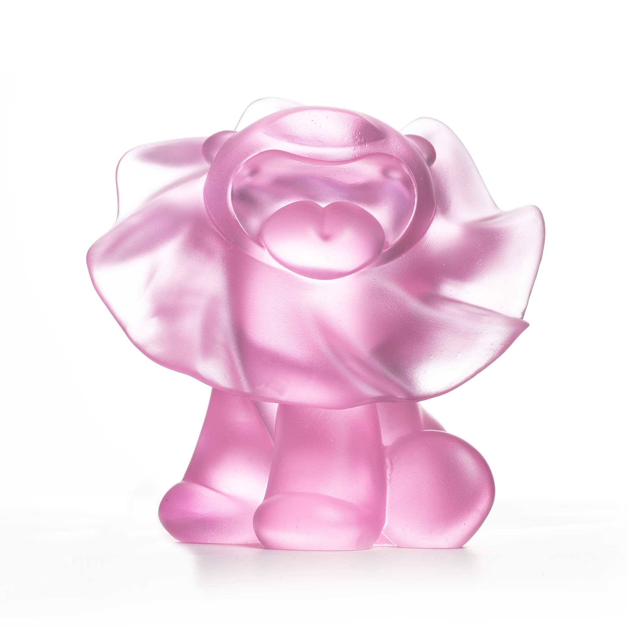 Lion roar, pink crystal sculpture, 15 cm height, by artist Ferdi B Dick, front view