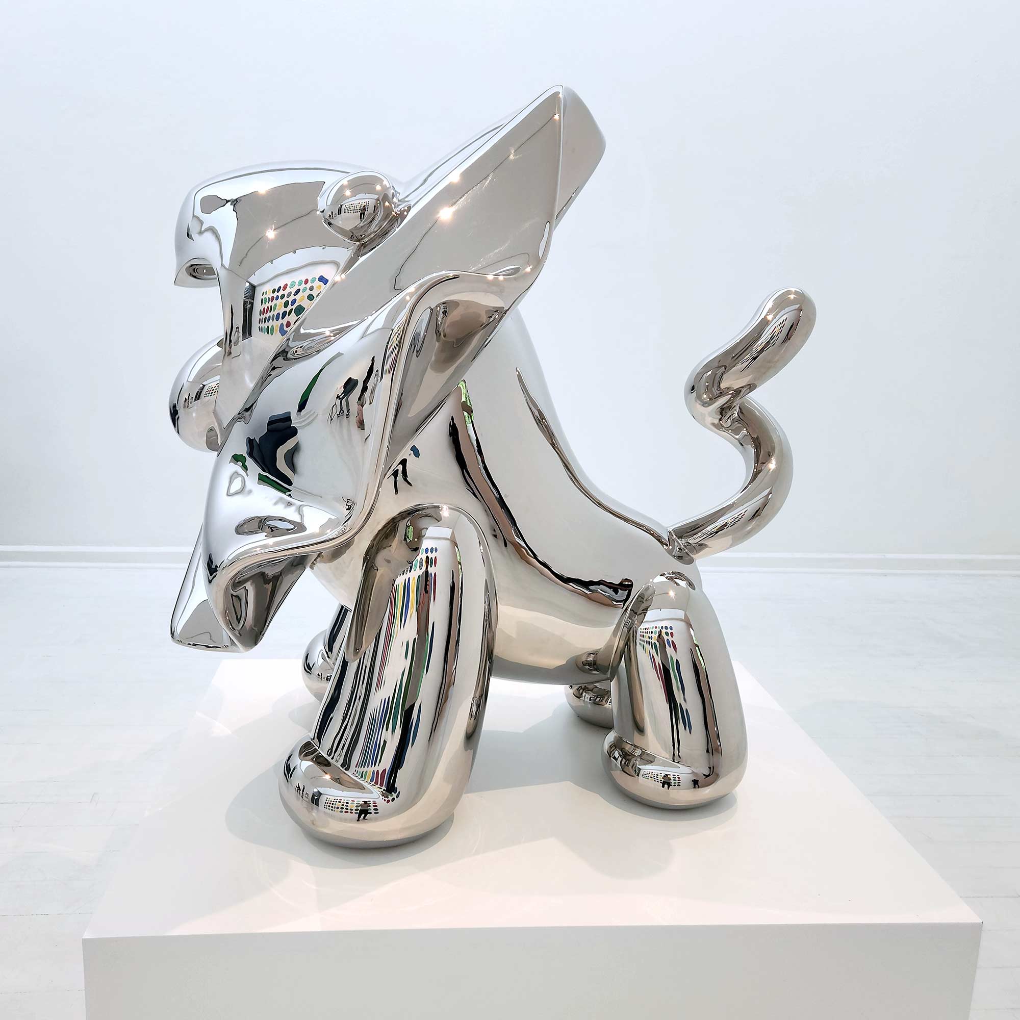 Lions breath polished stainless steel sculpture large size by Ferdi B Dick , side view
