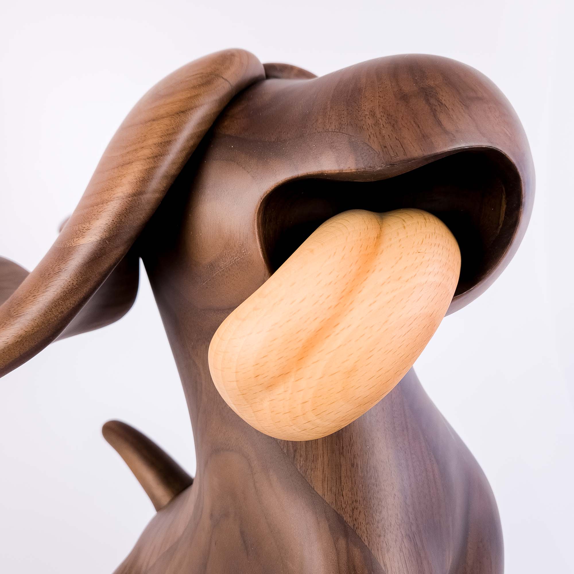 Marilyn Dog (Walnut and Beech Wood) , Limited edition, designed by Ferdi B Dick, closeup view