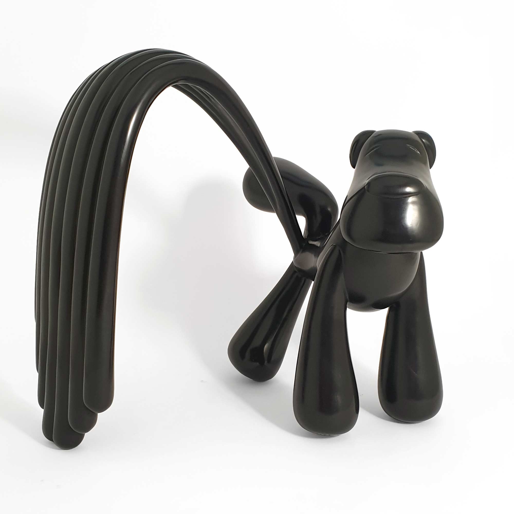 Over the Rainbow, dog sculpture, black Patina bronze Sculpture, by artist Ferdi B Dick, view