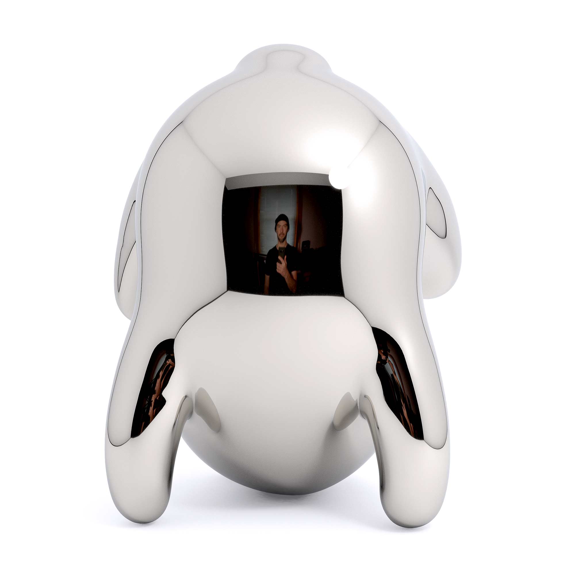 Panda-monium, Mirror Polished Stainless Steel Sculpture, by artist Ferdi B Dick, back view