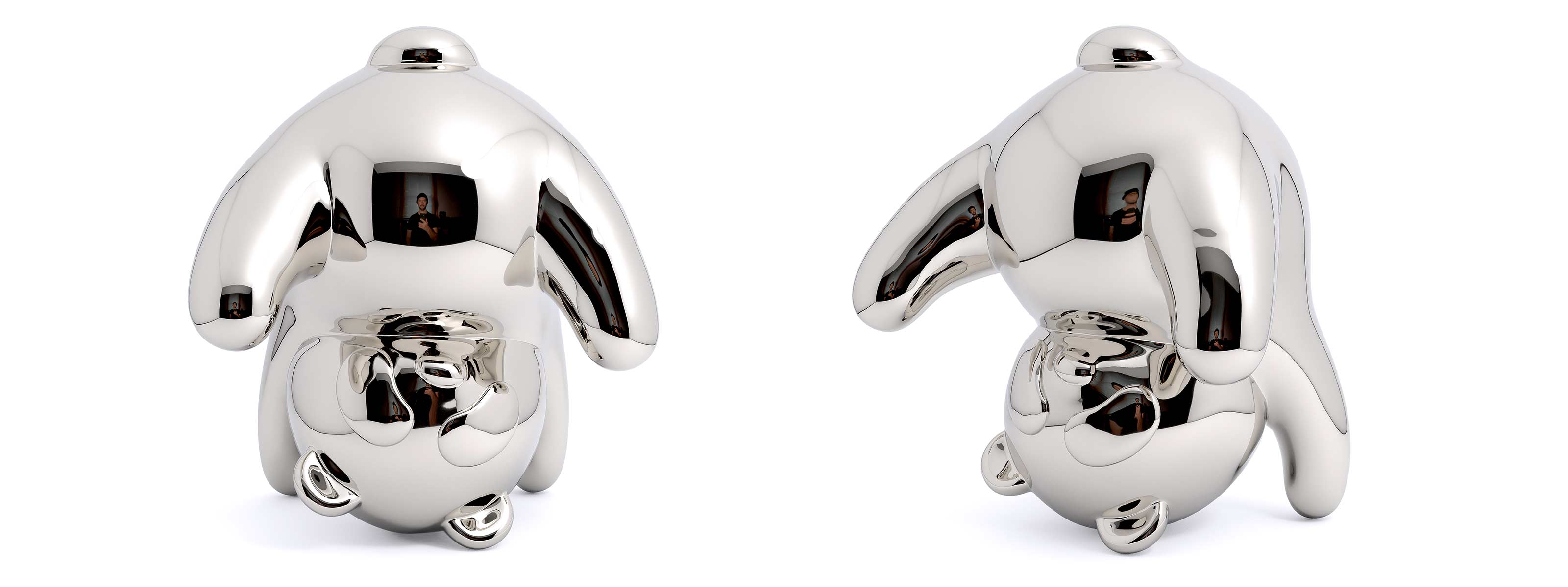 Panda-monium, Mirror Polished Stainless Steel Sculpture, by artist Ferdi B Dick, banner