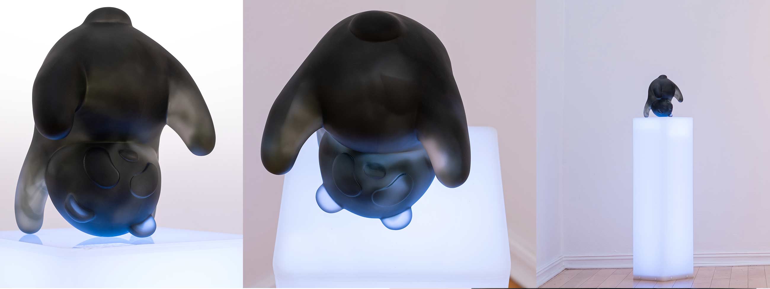 Panda-monium, dark grey crystal Sculpture, by artist Ferdi B Dick, banner