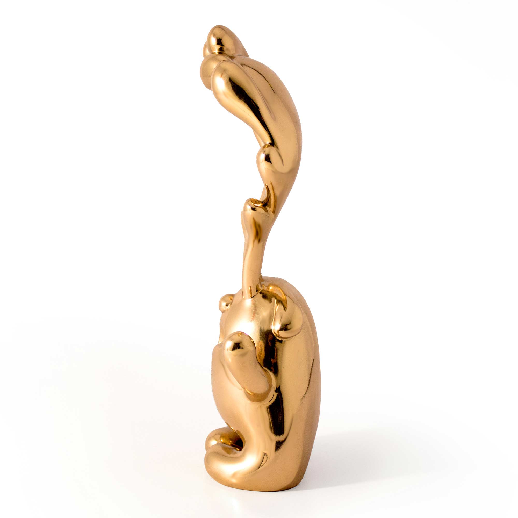 Sad Bear, crying bear character sculpture, Mirror Polished bronze sculpture, by artist Ferdi B Dick, side view
