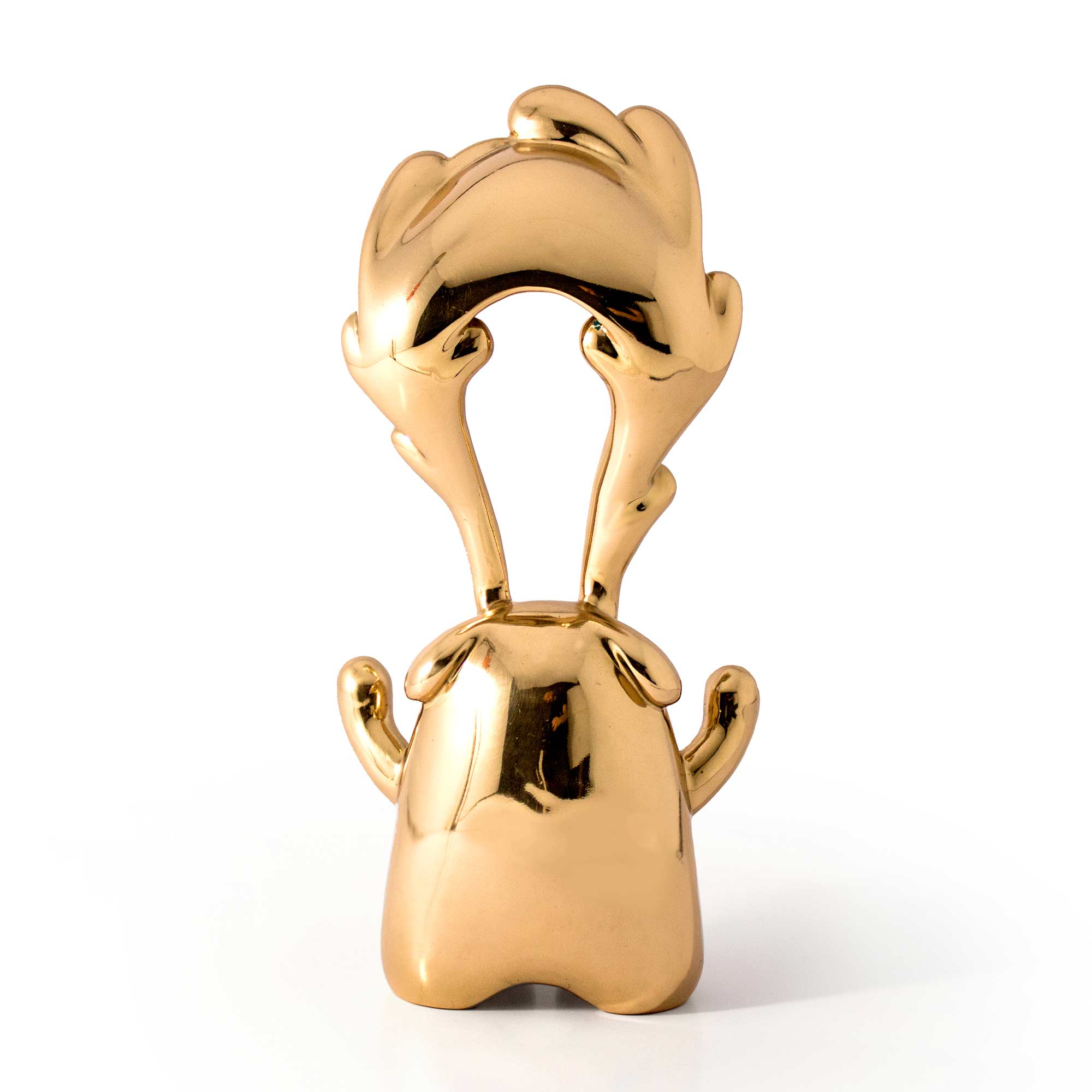 Sad Bear, crying bear character sculpture, Mirror Polished bronze sculpture, by artist Ferdi B Dick, back view