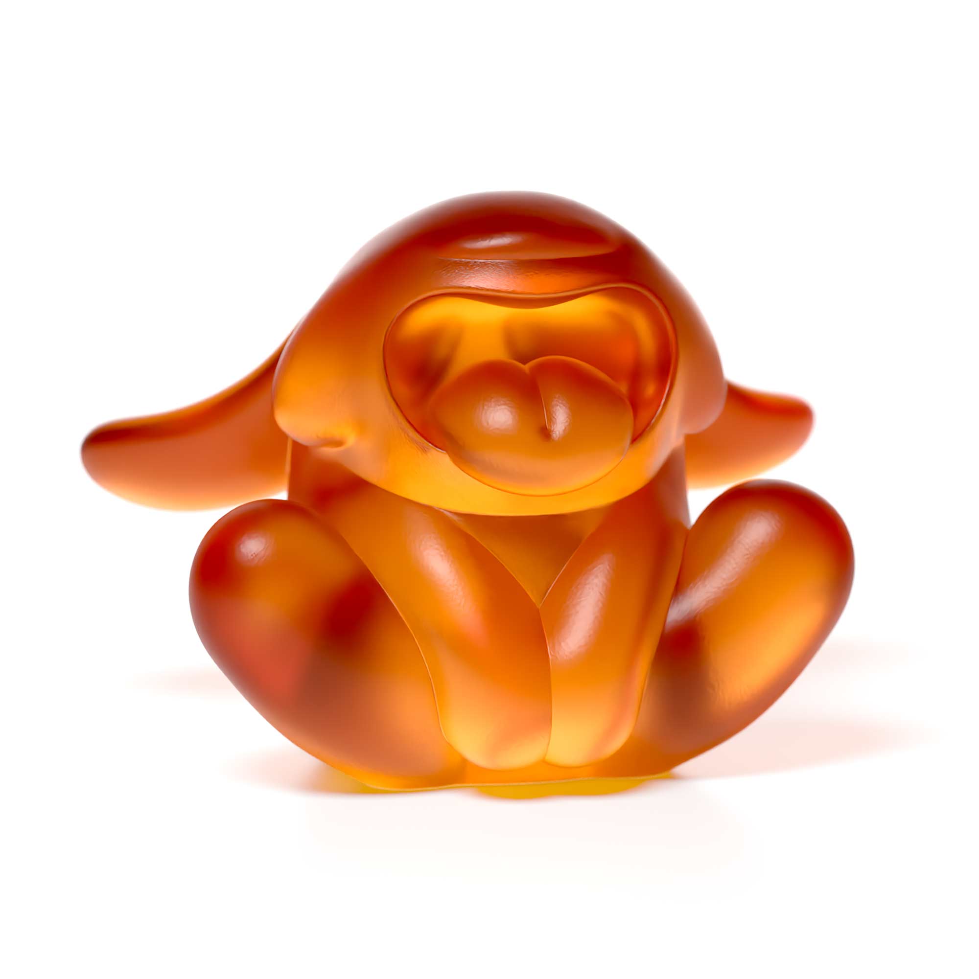 "Bunnie Roar Crystal," a sculpture, amber color, is an artistic creation by Ferdi B Dick 03 front view  