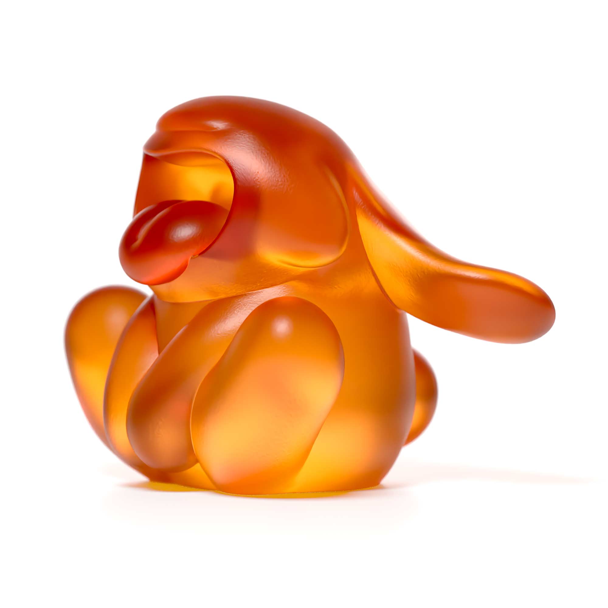 "Bunnie Roar Crystal," a sculpture, amber color, is an artistic creation by Ferdi B Dick 01 