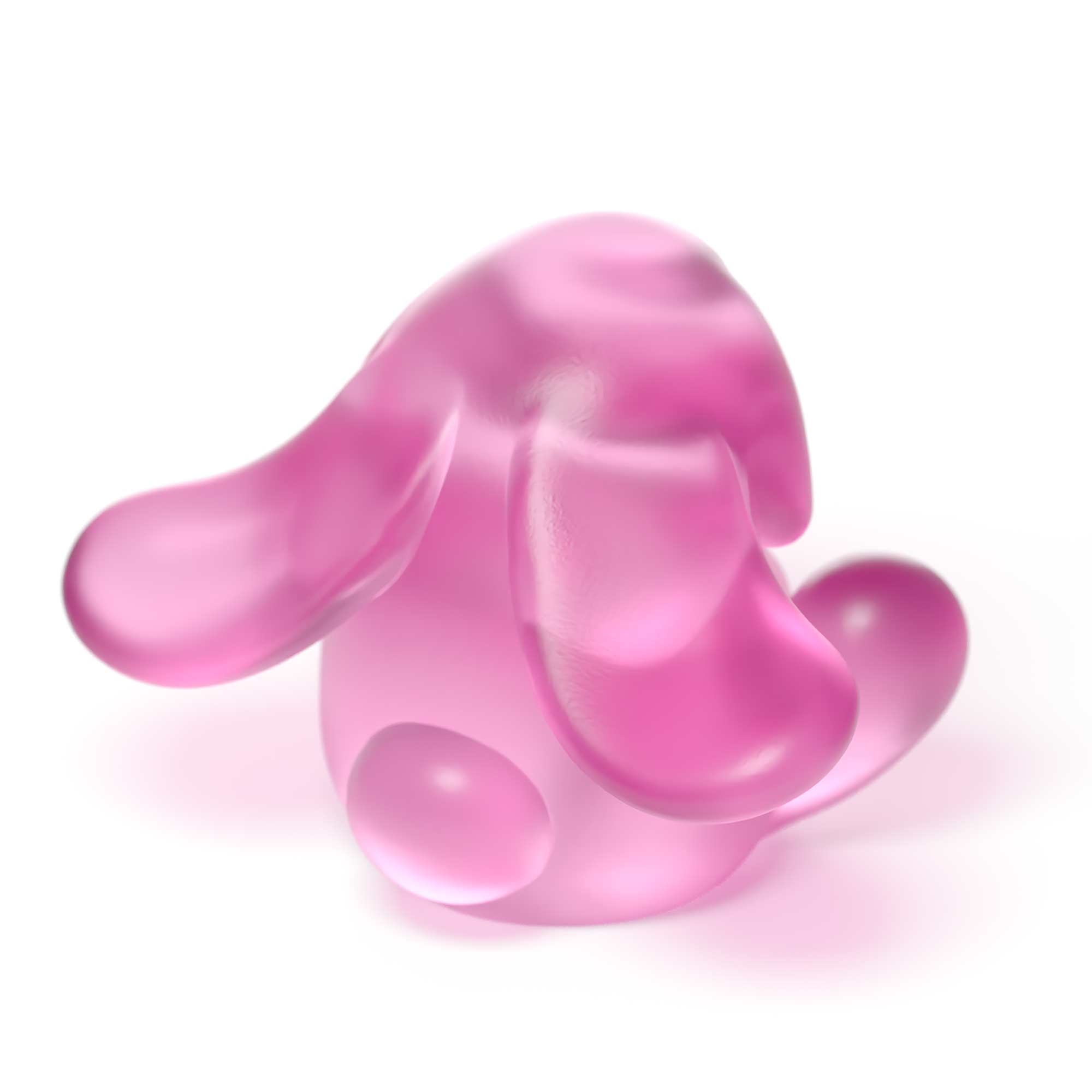 "Bunnie Roar Crystal," a sculpture, pink color, is an artistic creation by Ferdi B Dick 02 back view with tail