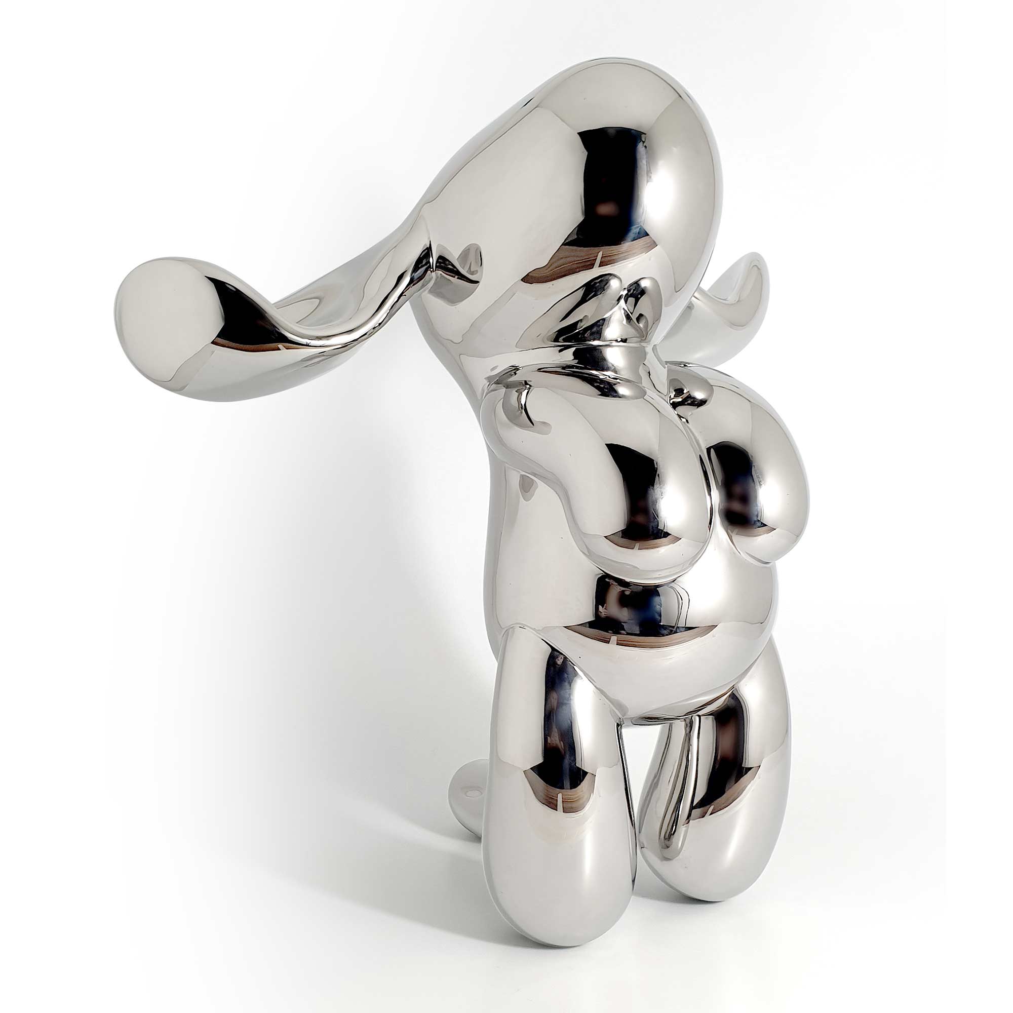 Up and up, dog sculpture, Mirror Polished Stainless Steel Sculpture, by artist Ferdi B Dick, hero view 2