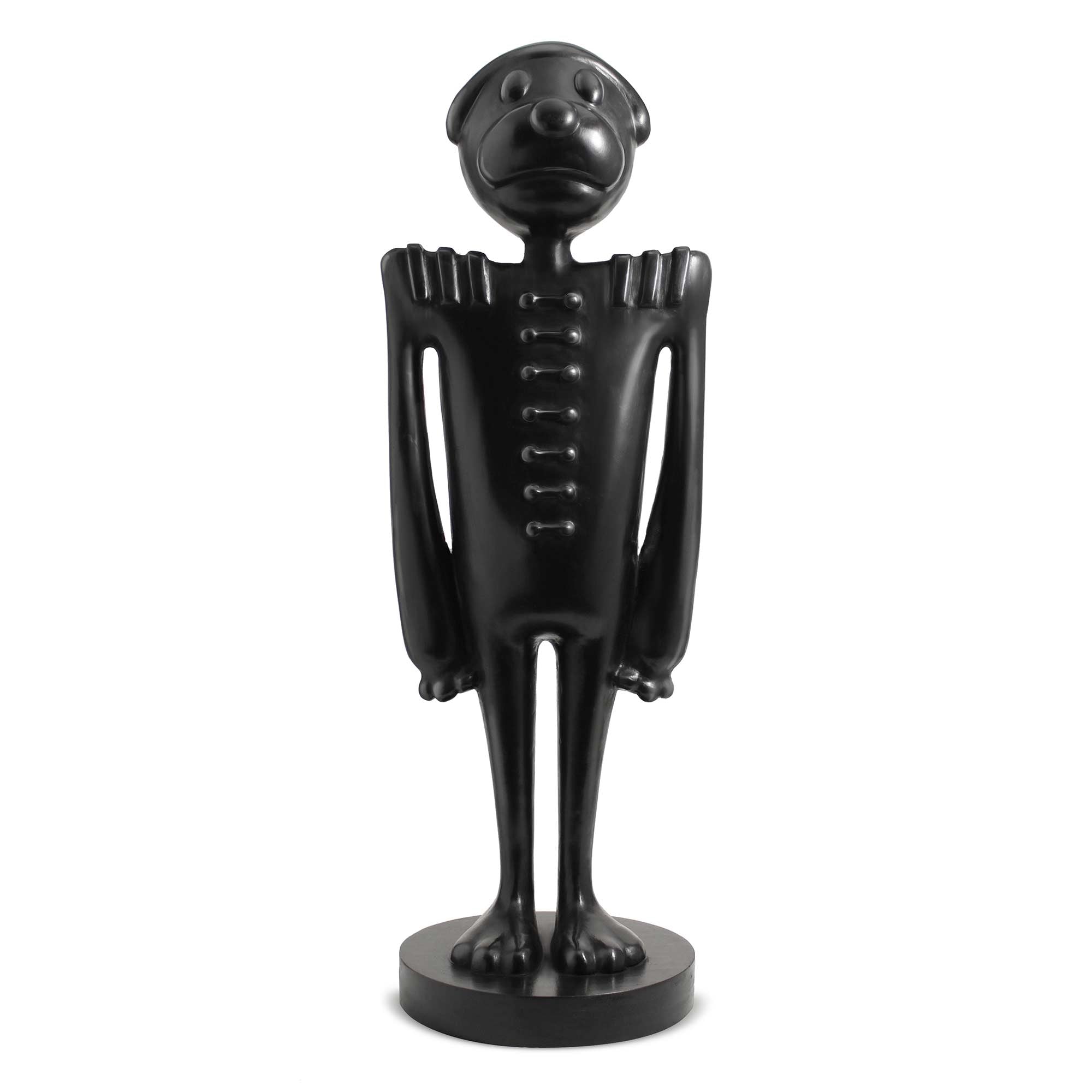 Bonaparte, dog wood sculpture with black polished, by artist Ferdi B Dick, front view