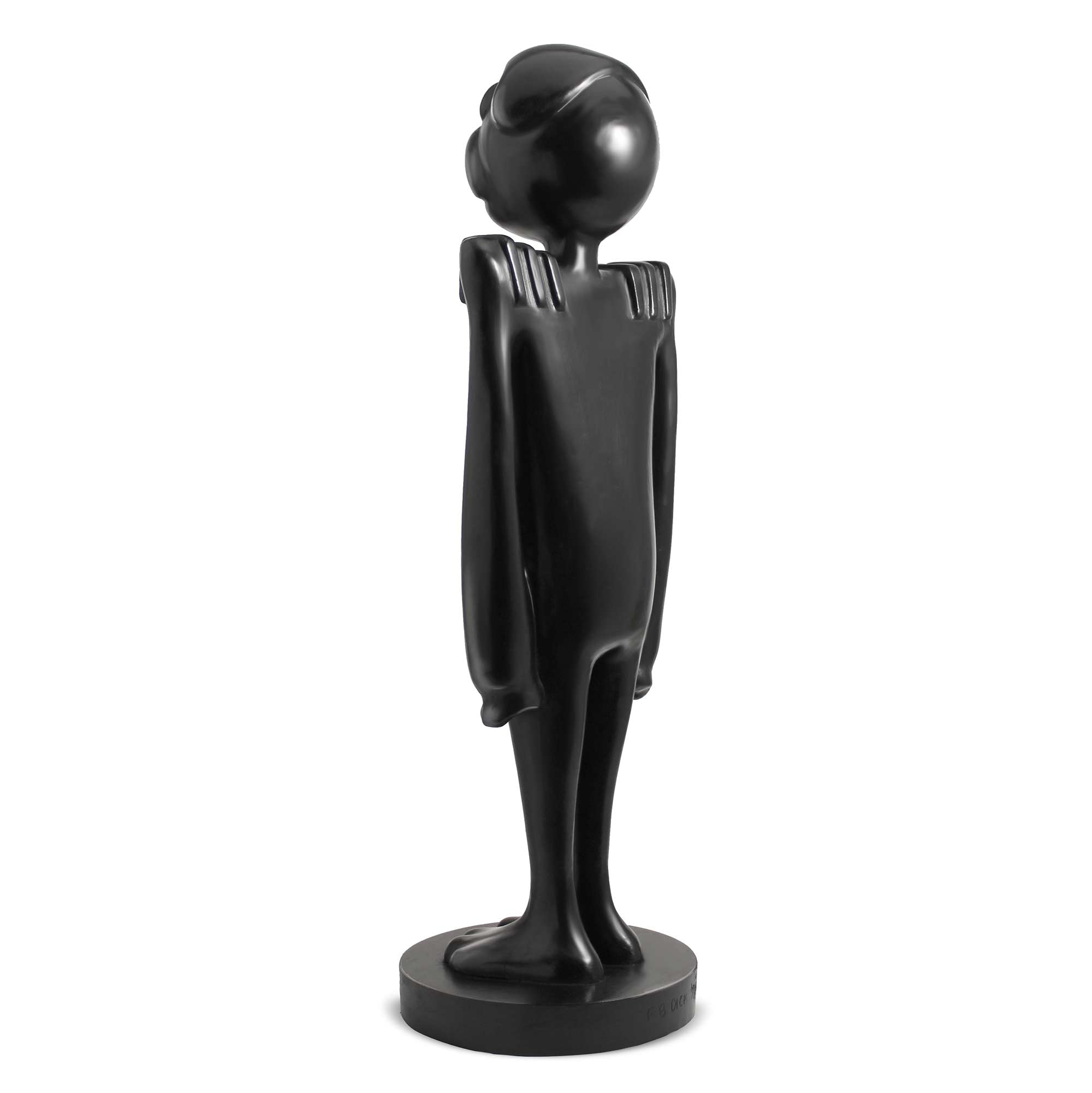 Bonaparte, dog wood sculpture with black polished, by artist Ferdi B Dick, back 45 degree view